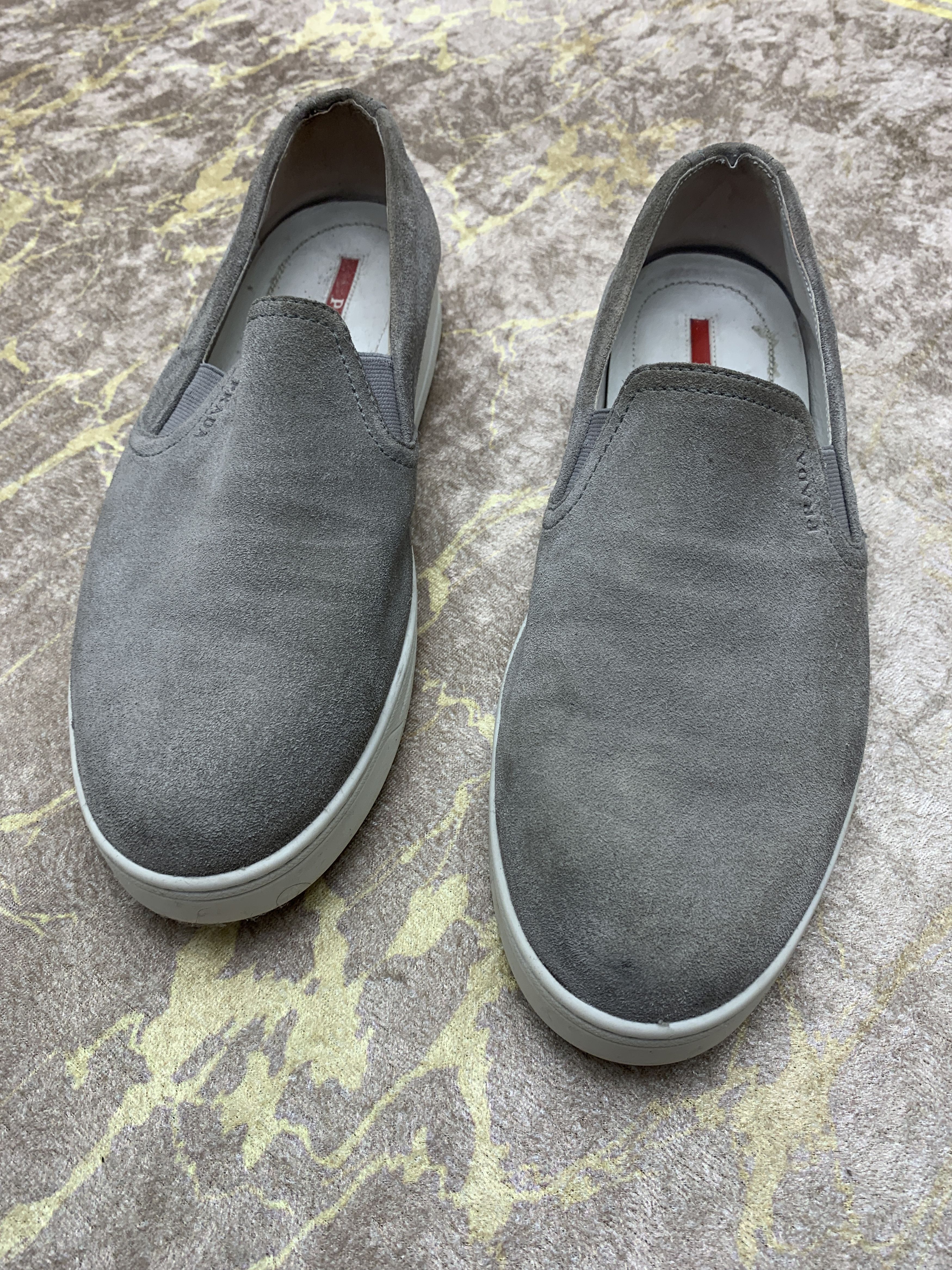 image of Italian Designers Prada Suede Slip-On Shoes Sneakers Size 40 Eu 8 Us 6.5 Uk in Grey, Women's