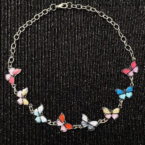 Japanese Brand Multicolor Enamel Butterflies Choker Necklace Kawii Cute Size ONE SIZE - 1 Thumbnail