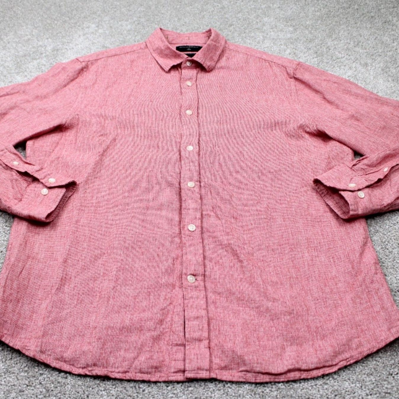 Banana Republic Banana Republic Shirt Adult Large Red Button-Down Linen/Cotton Blend L/S Solid Casual, Workwear Mens Size US L / EU 52-54 / 3 - 2 Thumbnail