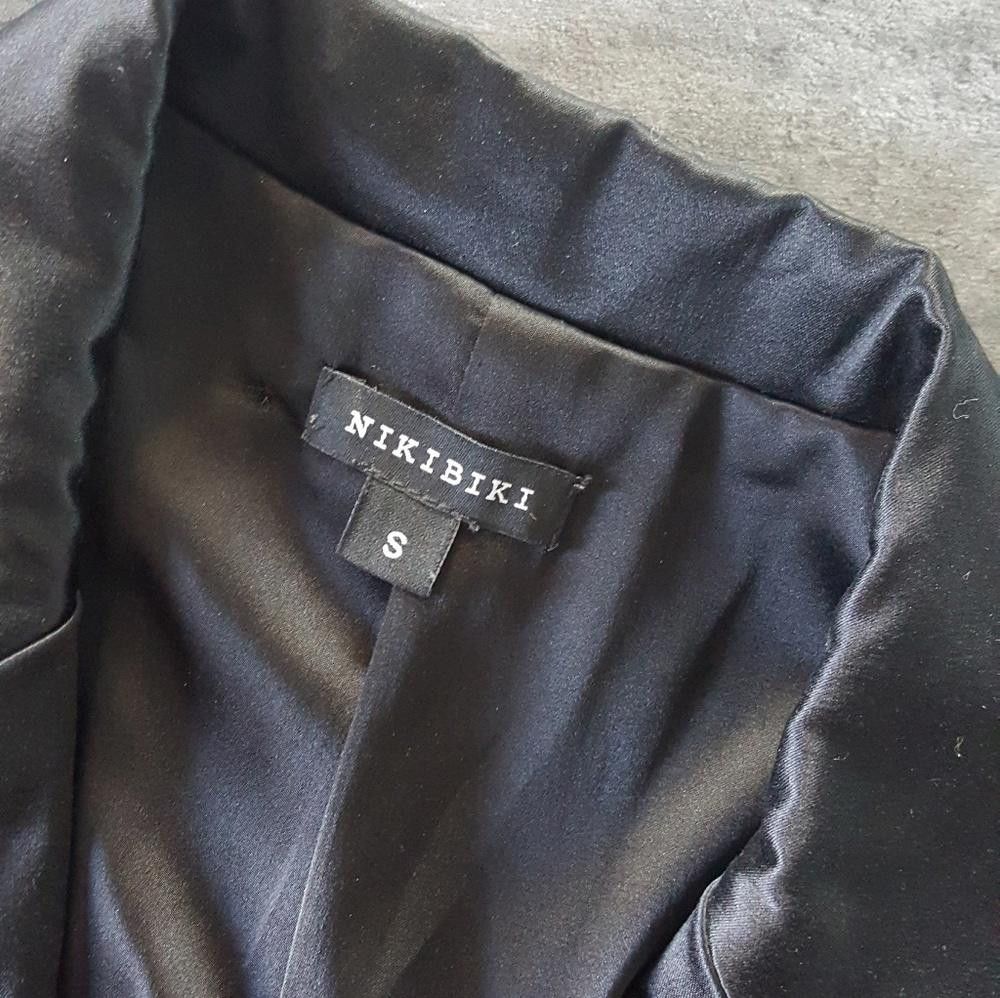 Designer Black Satin Nikibiki Business Blazer Long Sleeve Size S / US 4 / IT 40 - 3 Thumbnail