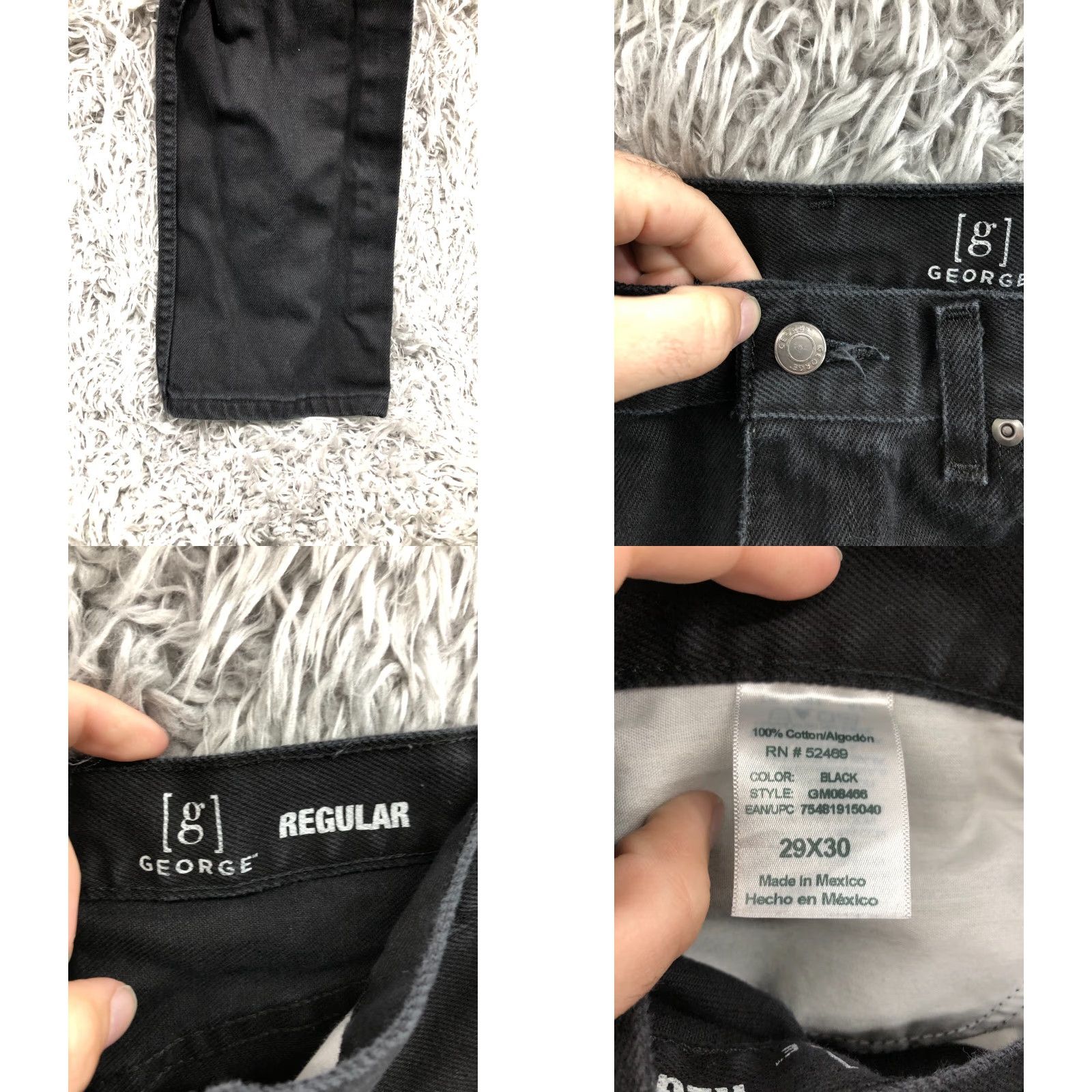 George George Jeans Size 29x30 Mens Mid Rise Dark Wash Black - 5-Pocket Denim Straight Regular Waist Size US 29 - 8 Thumbnail