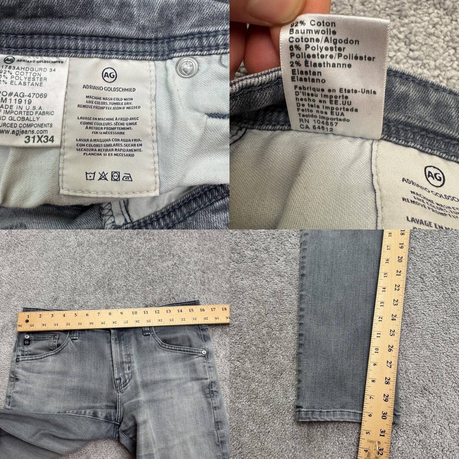Vintage AG Adriano Goldschmied The Tellis Slim Fit Denim Jeans Mens 31x34 Gray Size US 31 - 9 Thumbnail