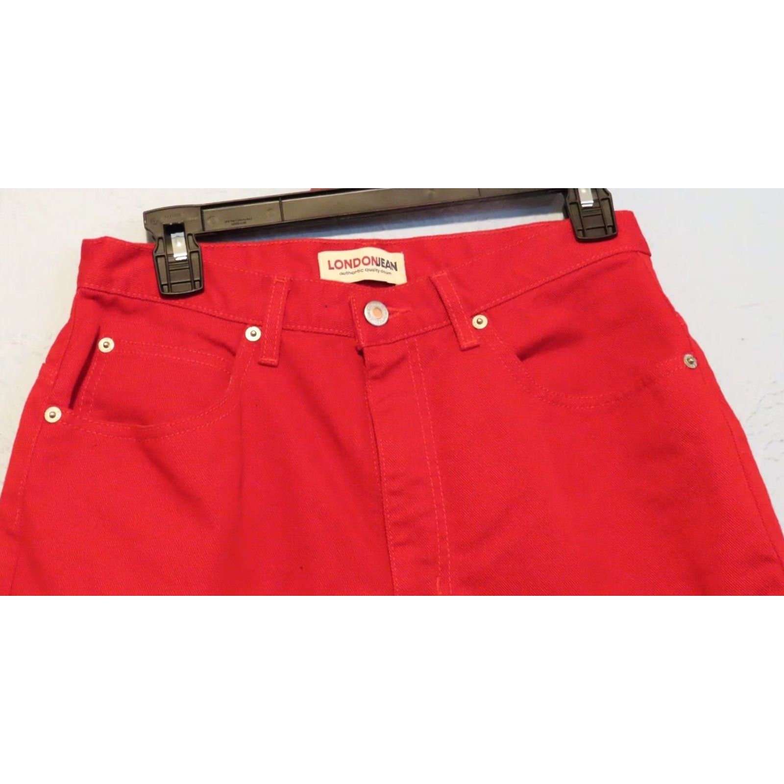 Vintage London Jeans Pants Womens Size 12 Red Denim Straight Pockets 30 in Waist Regular Inseam 29 in High Rise Cotton Button Vintage No Size 34" / US 12 / IT 48 - 2 Thumbnail