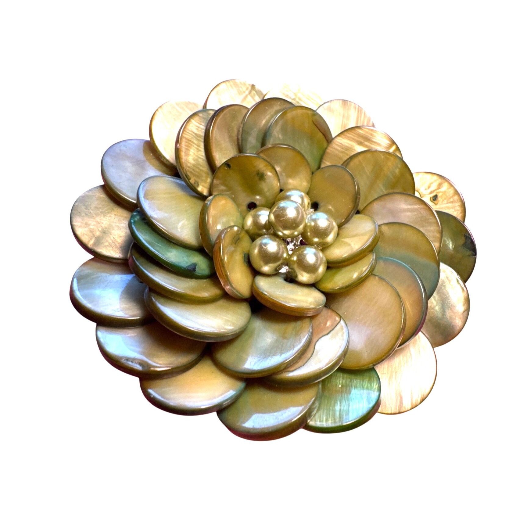 Vintage Abalone Mother of Pearl Dahlia Cluster Flower Brooch Green Size ONE SIZE - 3 Thumbnail