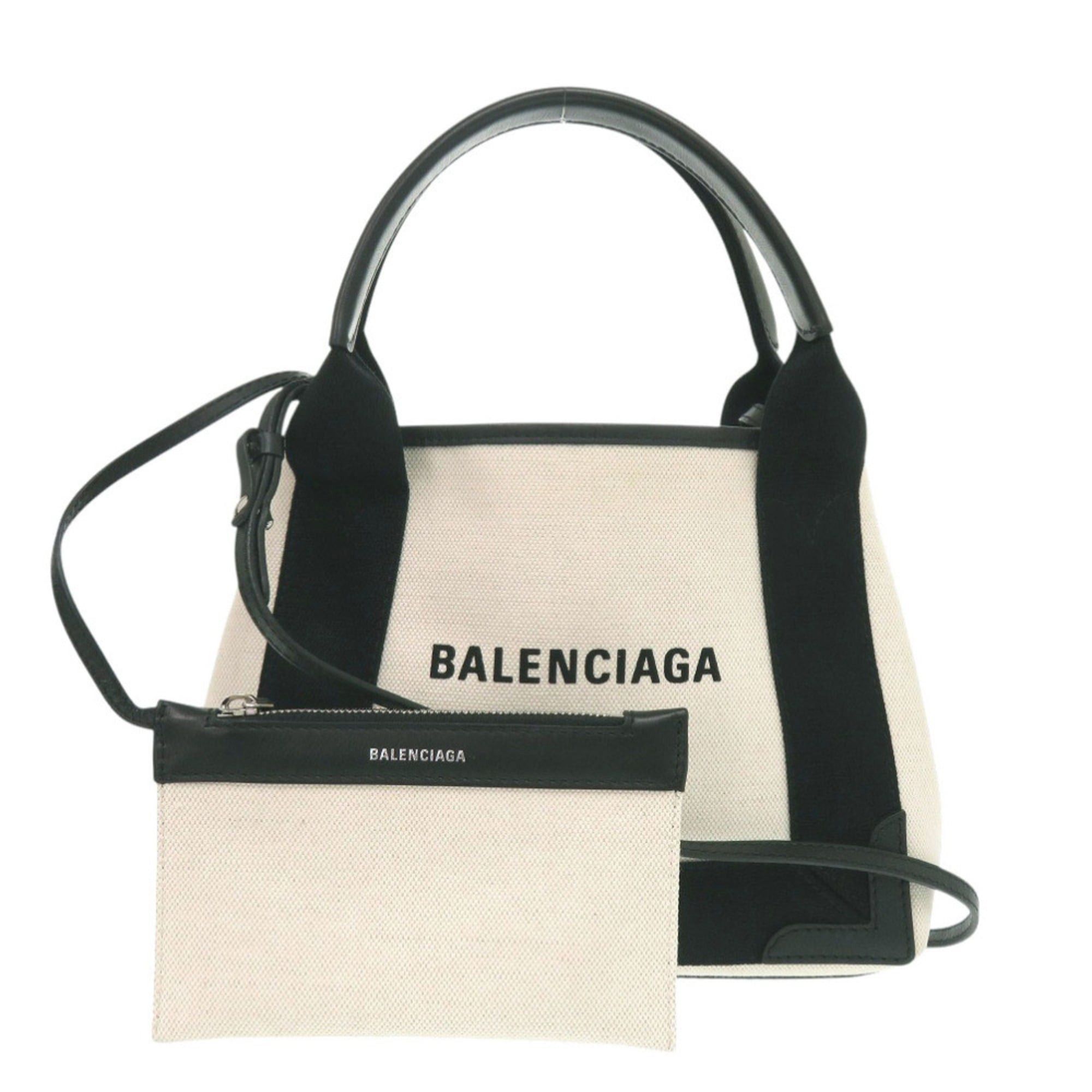 Like new Balenciaga Navy Cabas XS Canvas and Leather in Light Beige Black 2-Way Handbag 0433 BALENCIAGA
