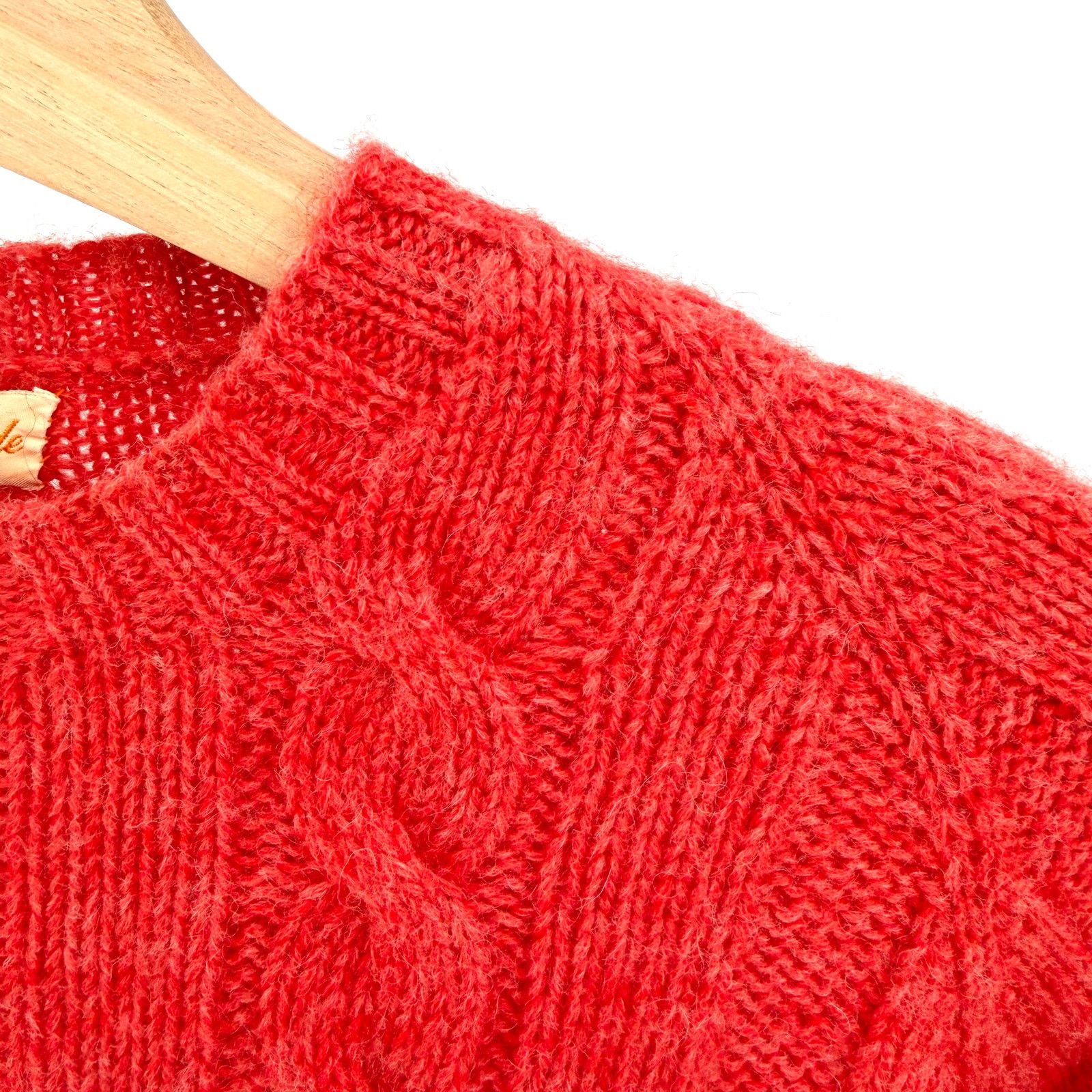 Vintage Vintage 60s Custom Made Red Wool Cable Knit Crewneck Sweater Size S / US 4 / IT 40 - 2 Thumbnail
