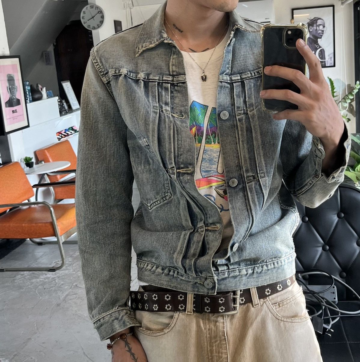 Japanese Brand × Vintage PERFECT!! FADED DISTRESSED VTG. DENIM JACKET JAPAN BRAND Size US M / EU 48-50 / 2 - 17 Thumbnail