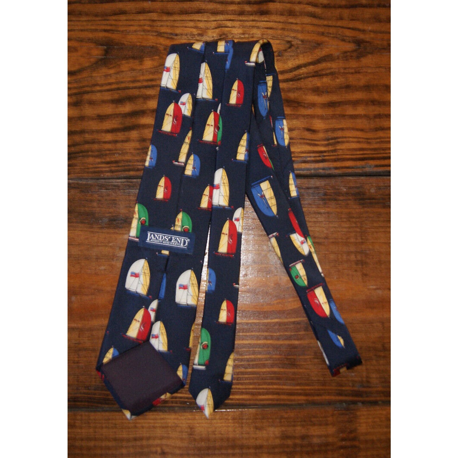 Lands' End Lands End 100% Silk Tie Sailboats Vtg 90s USA Hand Sewn Size ONE SIZE - 2 Thumbnail