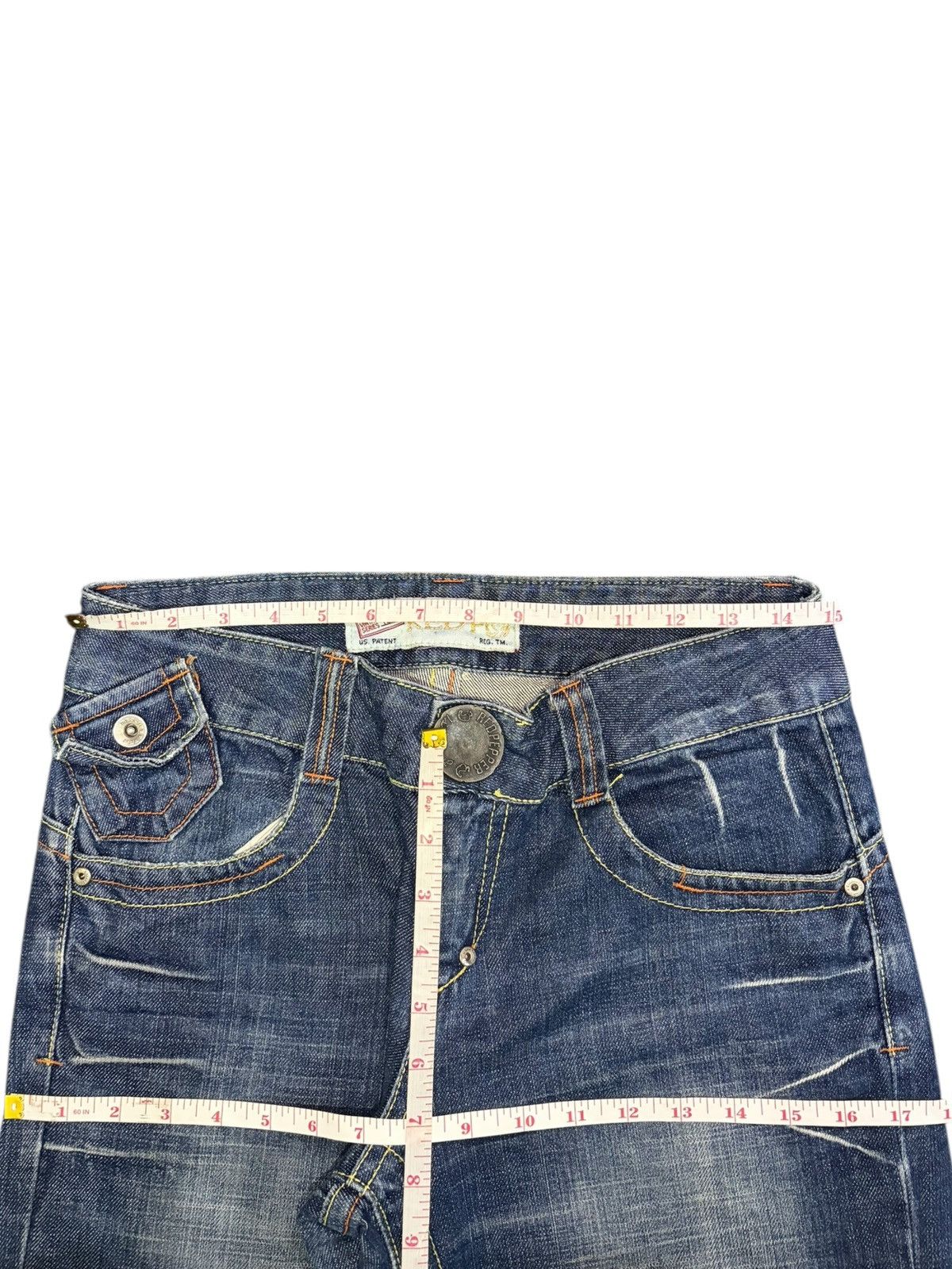 Fubu Vintage Red Pepper Buckle Back Distress Baggy Flare Jeans Size 29" - 6 Thumbnail