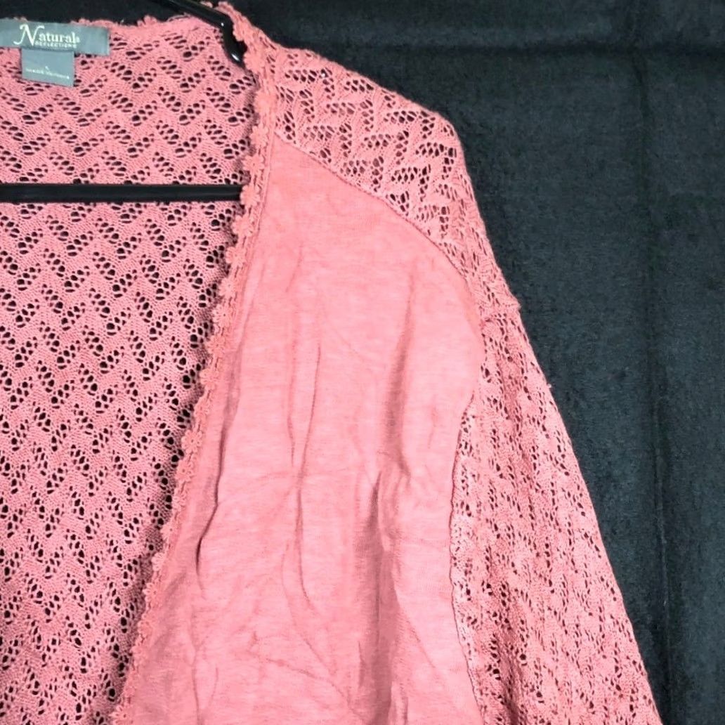 Vintage Natural Reflections Sweater Pink Open Front Cardigan Open Knit Large Womens Knit Cardigan Casual Formal Workwear Size L / US 10 / IT 46 - 5 Thumbnail