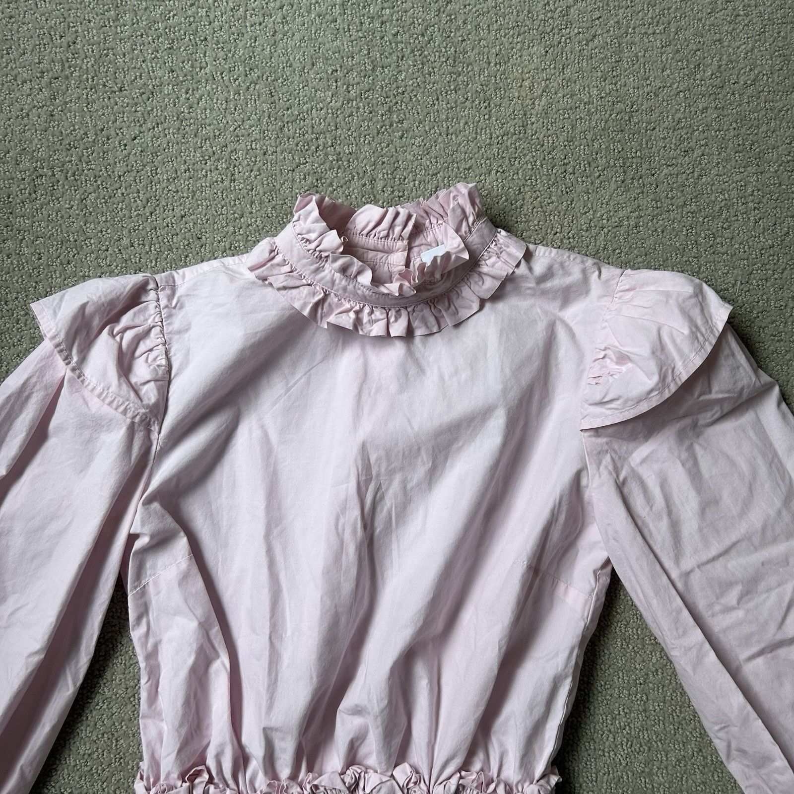 Ganni Ganni Women’s Top Pink Cotton Poplin Blouse Ruffled Cropped Size S / US 4 / IT 40 - 5 Thumbnail