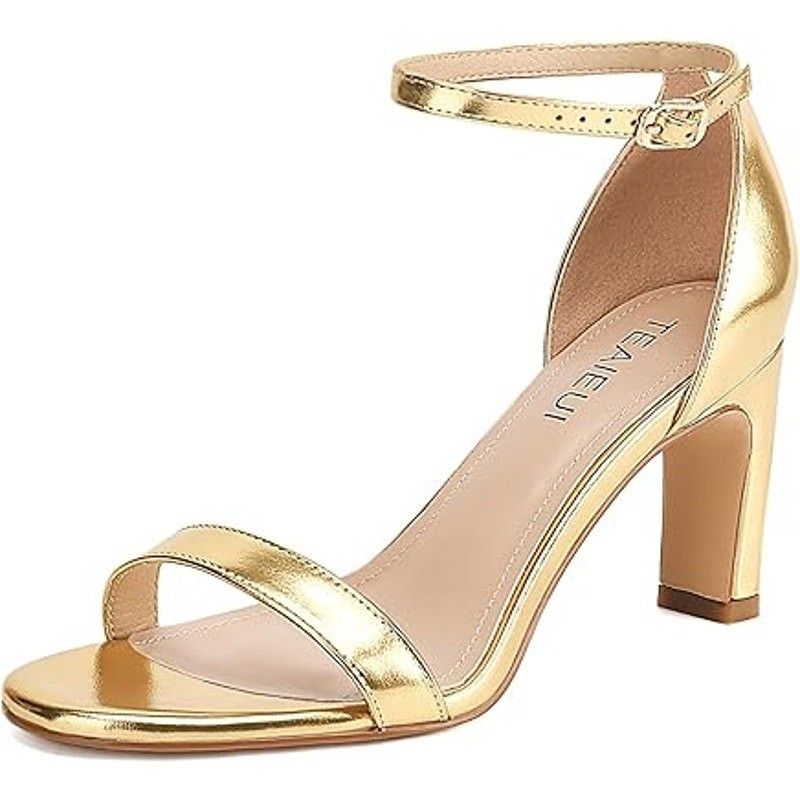 Other Teaieui Women's Size 6.5 Gold Open Toe Ankle Strap Heels Size US 6.5 / IT 36.5 - 1 Thumbnail