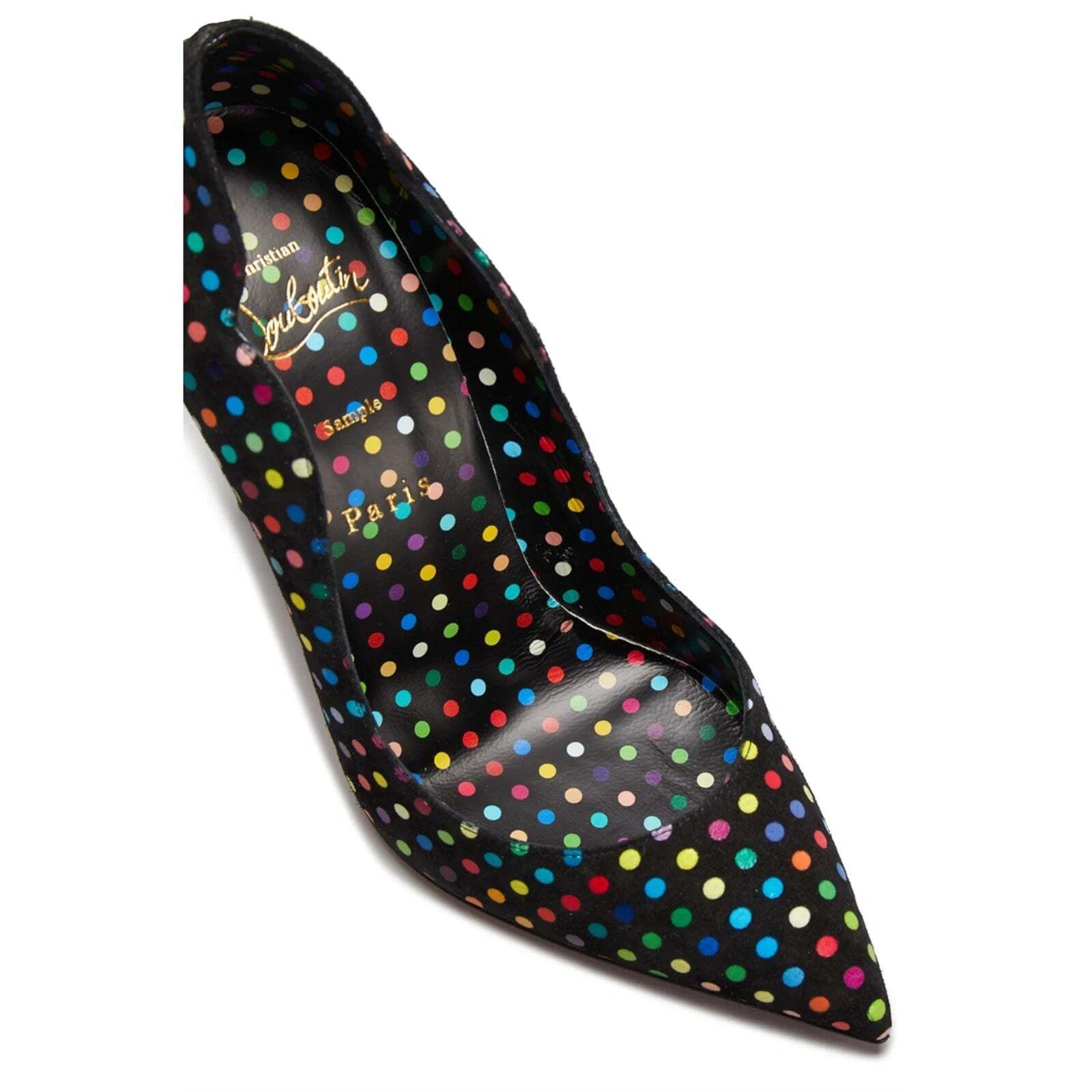 Christian Louboutin Hot Chick 100 Black Suede Multi Polka Dot Heel Pump 39.5 Size US 9.5 / IT 39.5 - 6 Thumbnail