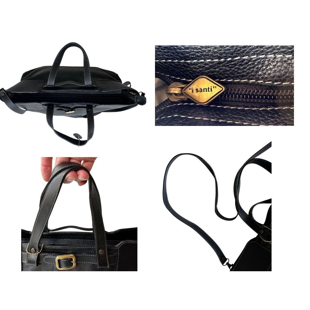 Designer × Vintage Isanti Leather Crossbody Bag Navy Top Zip Tote Handles Logo Size ONE SIZE - 6 Thumbnail