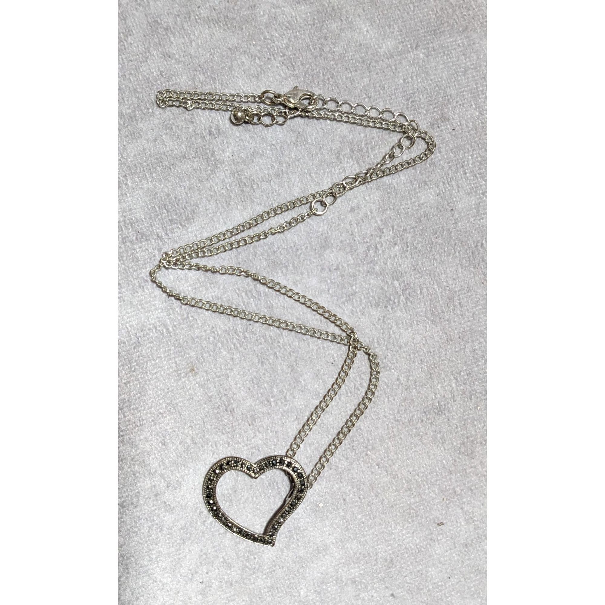 Other Gothic Marcasite Open Heart Pendant Necklace Size ONE SIZE - 10 Thumbnail