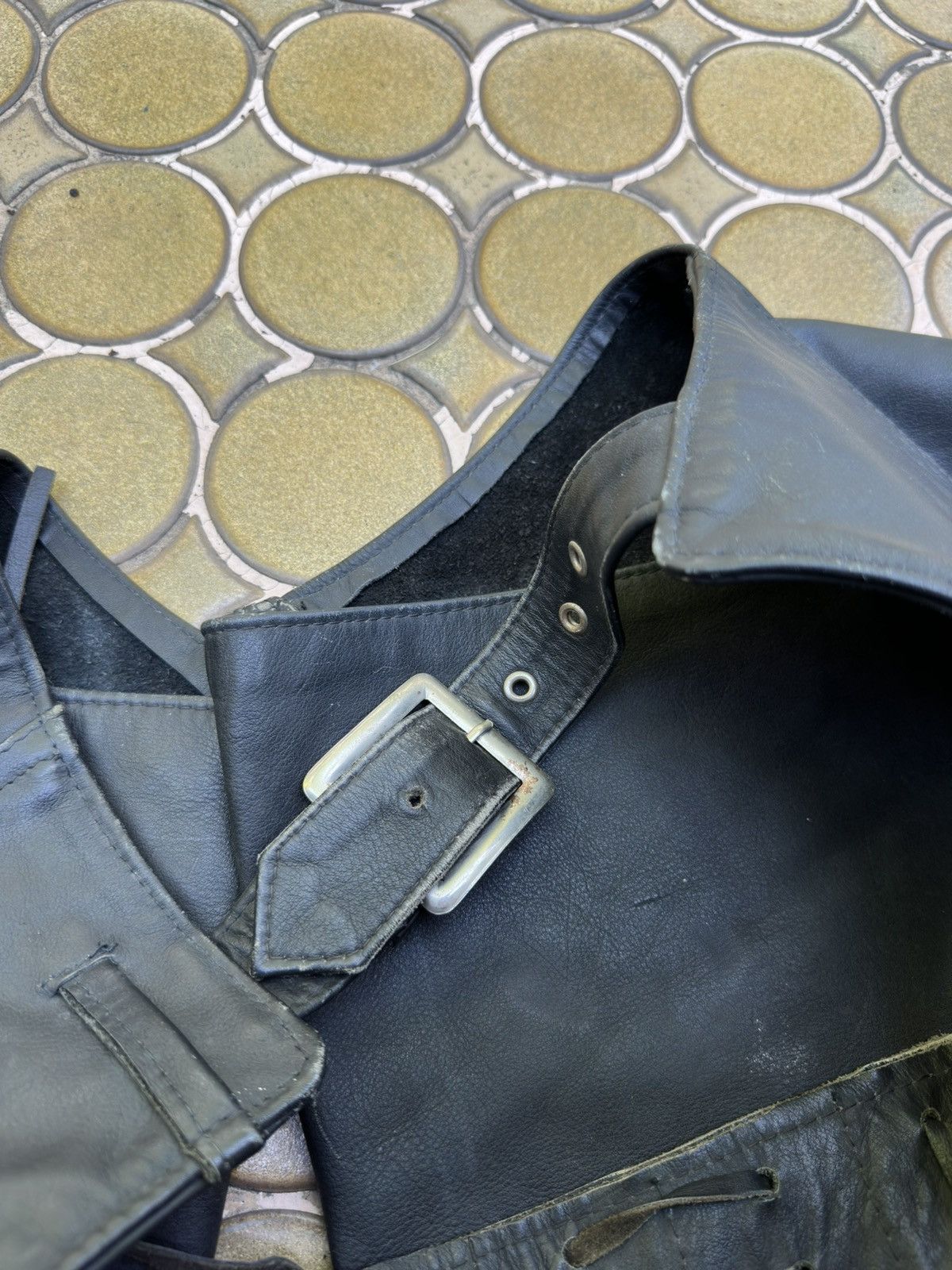 Schott Schott Black Leather Chaps Size 40 - 3 Thumbnail