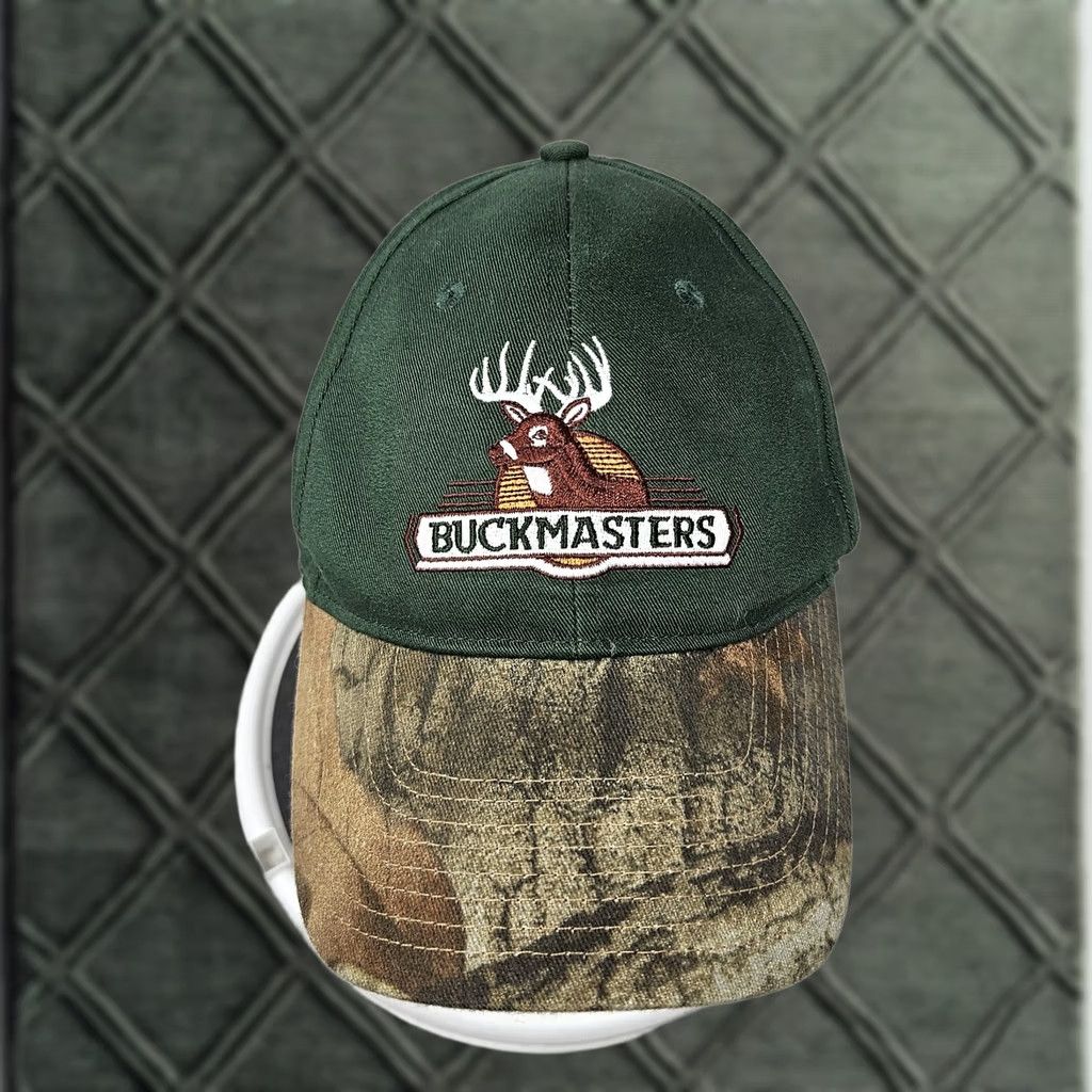 Vintage Buckmasters Hat Cap Strap Back Green Camo Embroidered Deer Hunting Outdoors Mens Cap One Size Adjustable Camouflage Hunting Outdoor Buckmasters Mens Size ONE SIZE - 1 Thumbnail
