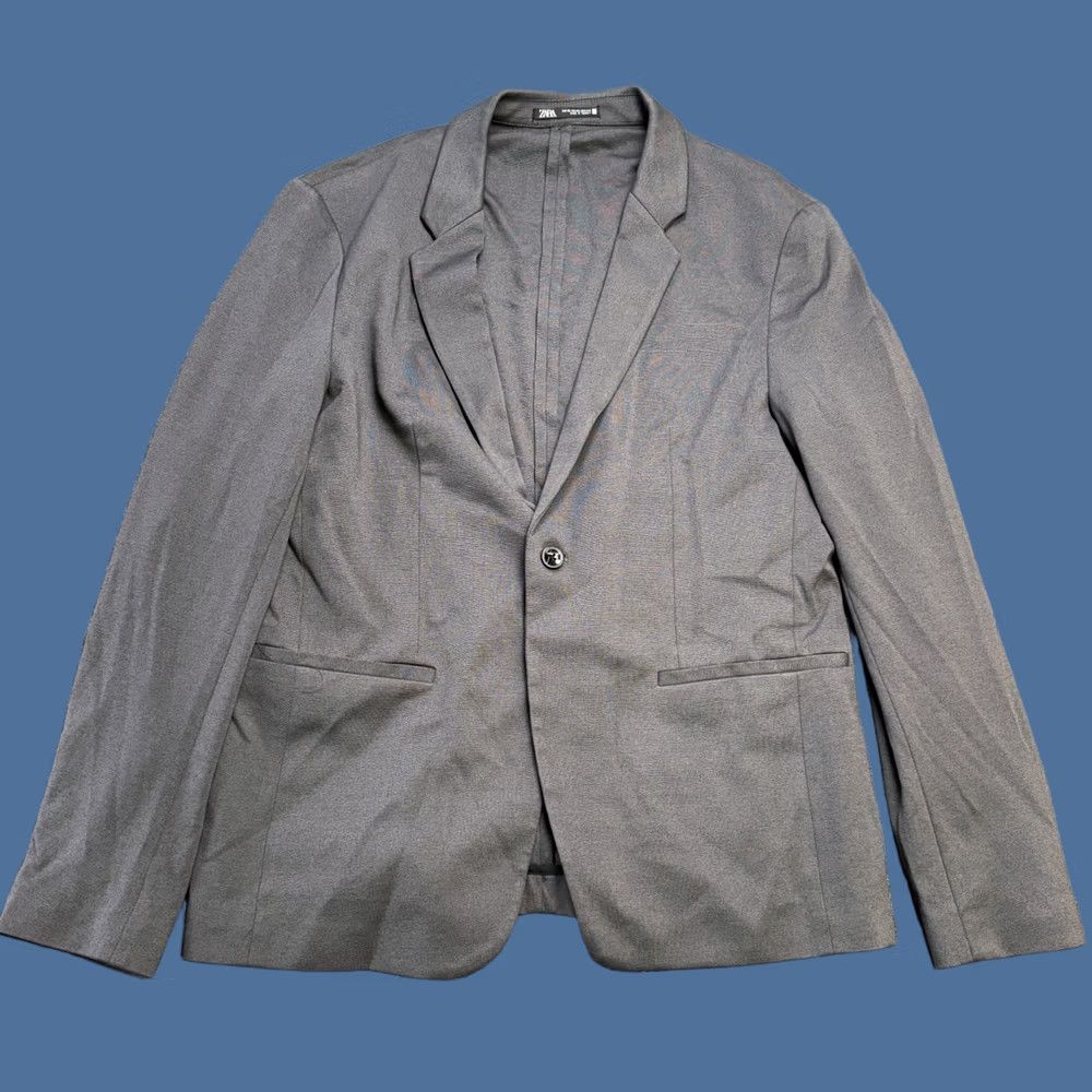 Zara Zara Blazer Mens XL Gray Knit Stretch Notch Lapel Single-Breasted One-Button Two-Button Front Style Athletic Regular Length Jacket Coat Size 46R - 1 Thumbnail