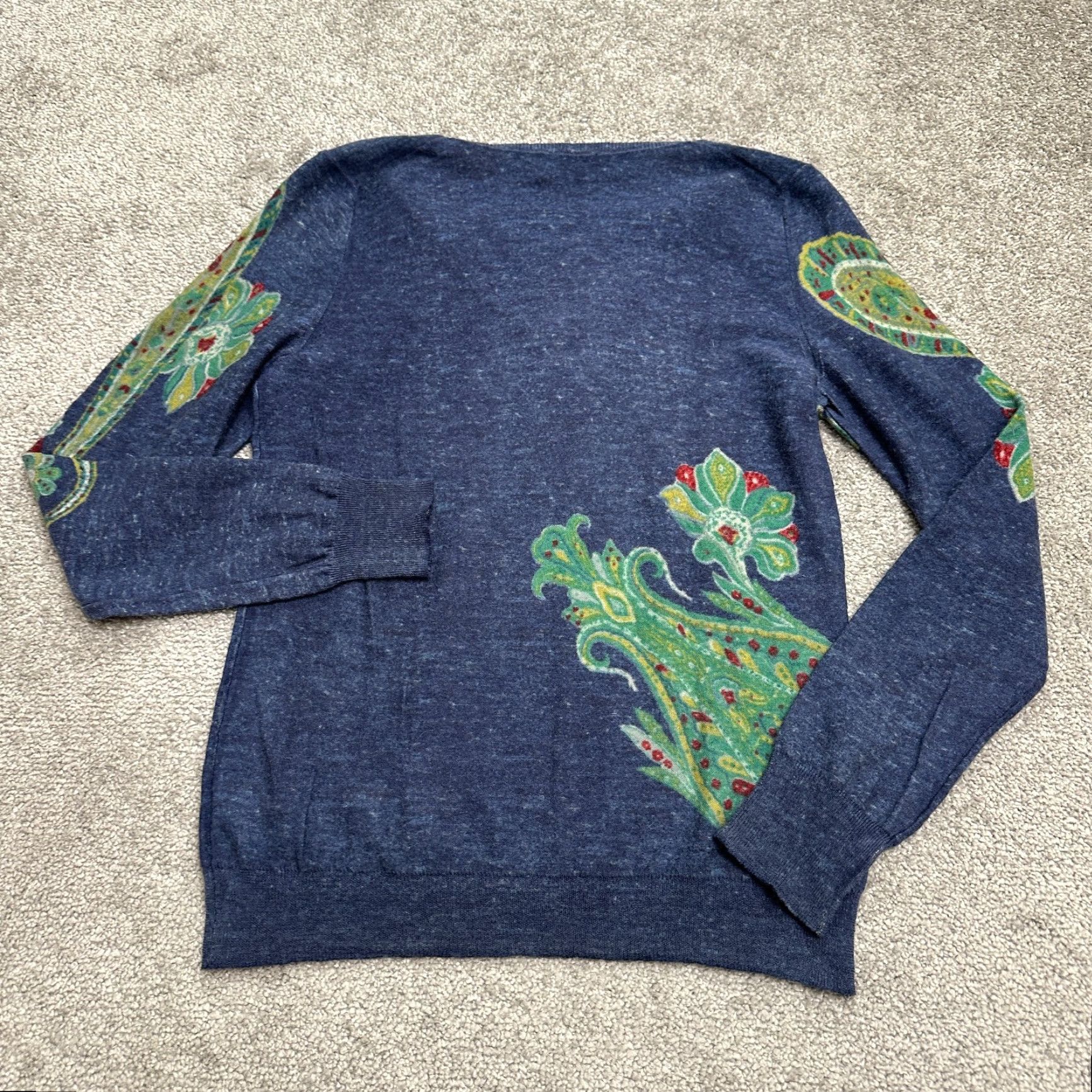 Jones New York Jones New York Wool Pullover Sweater Women S Blue Paisley V-Neck Lightweight Size S / US 4 / IT 40 - 2 Thumbnail