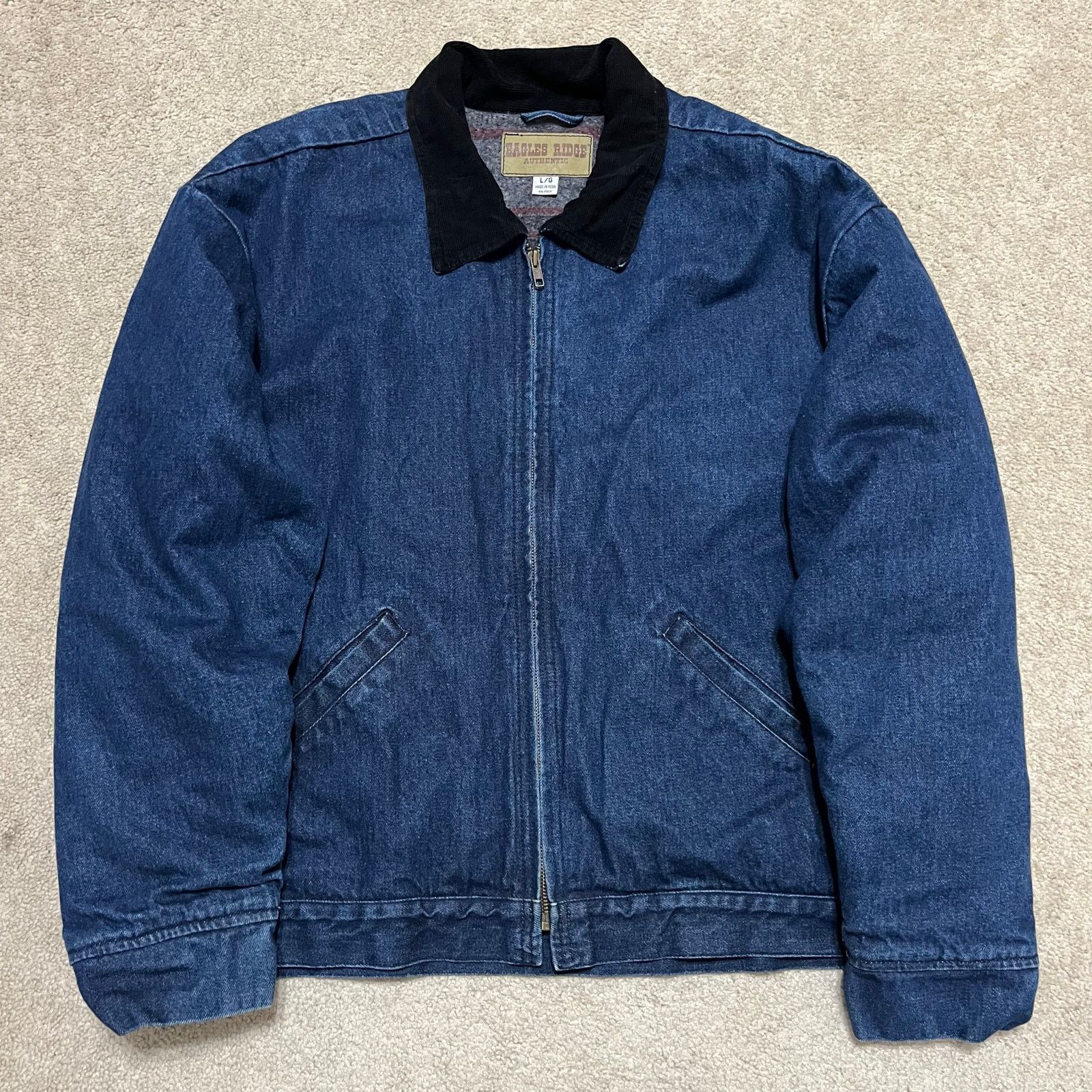 Vintage Eagles Ridge Blanket Lined Denim Bomber Jacket Large