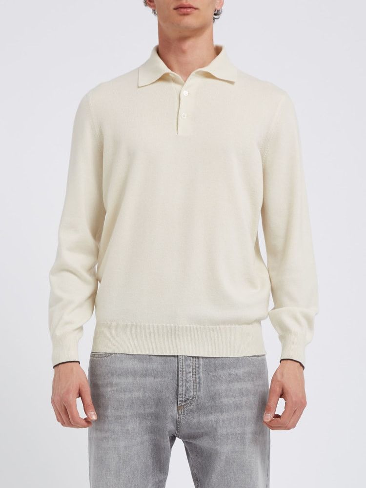Brunello Cucinelli o1w1db10924 Cashmere Polo in Open White Size US XL / EU 56 / 4 - 1 Preview