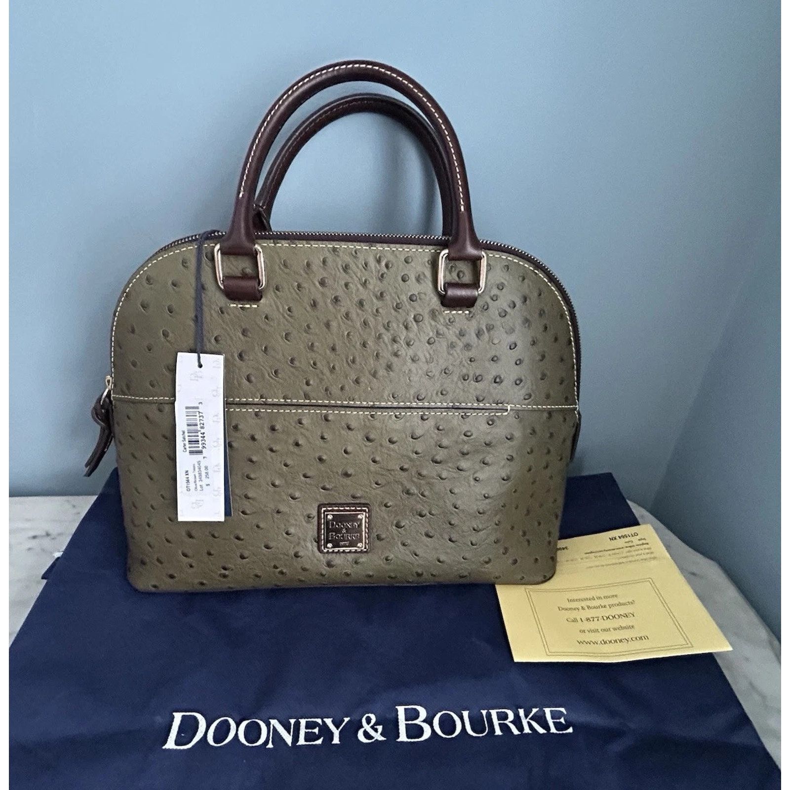 Dooney & Bourke NWT Dooney Bourke Ostrich Leather Carter Satchel Olive Dome Size ONE SIZE - 20 Thumbnail