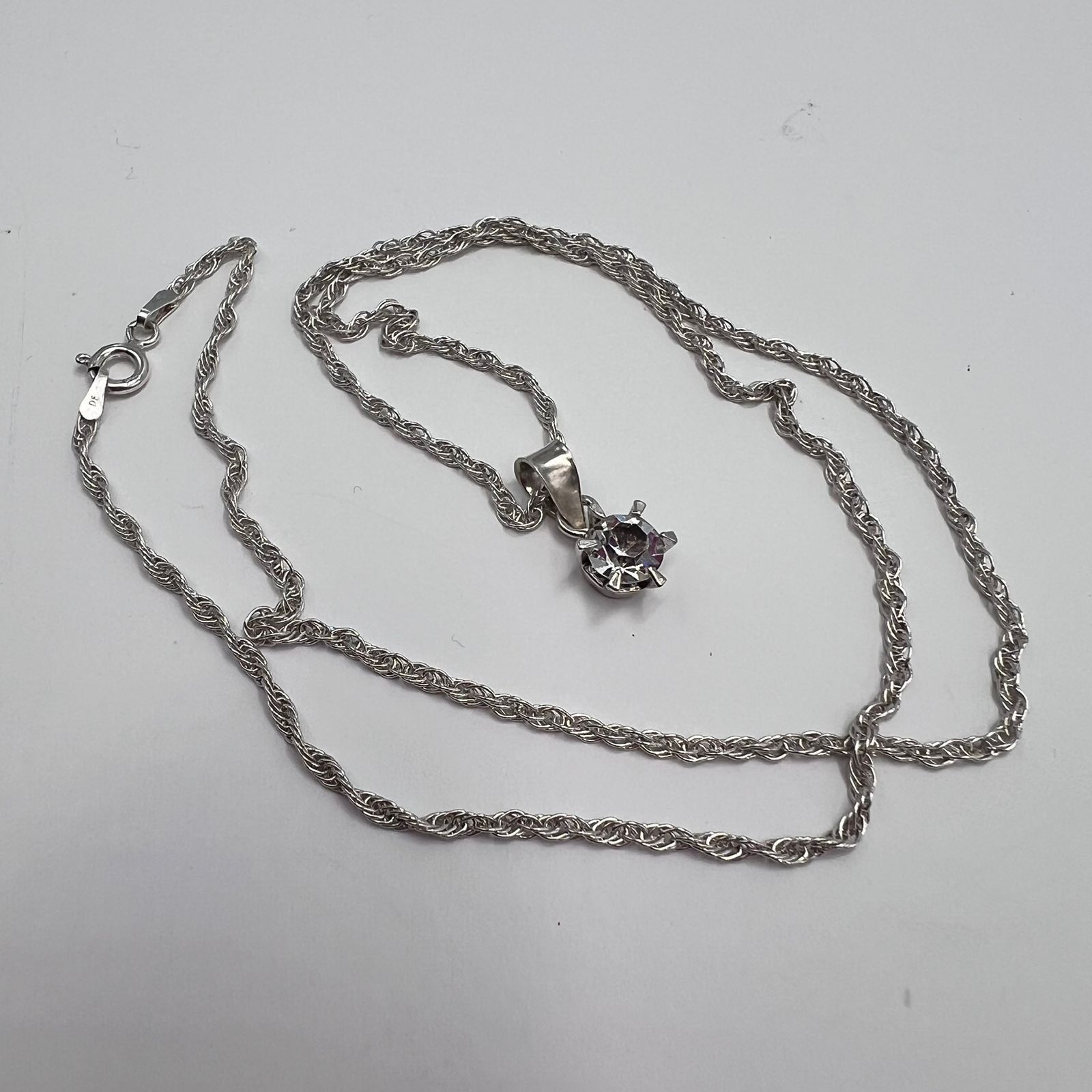 Sterling Silver Sterling Silver 925 Solitaire Cubic Zirconia Necklace Size ONE SIZE - 4 Thumbnail