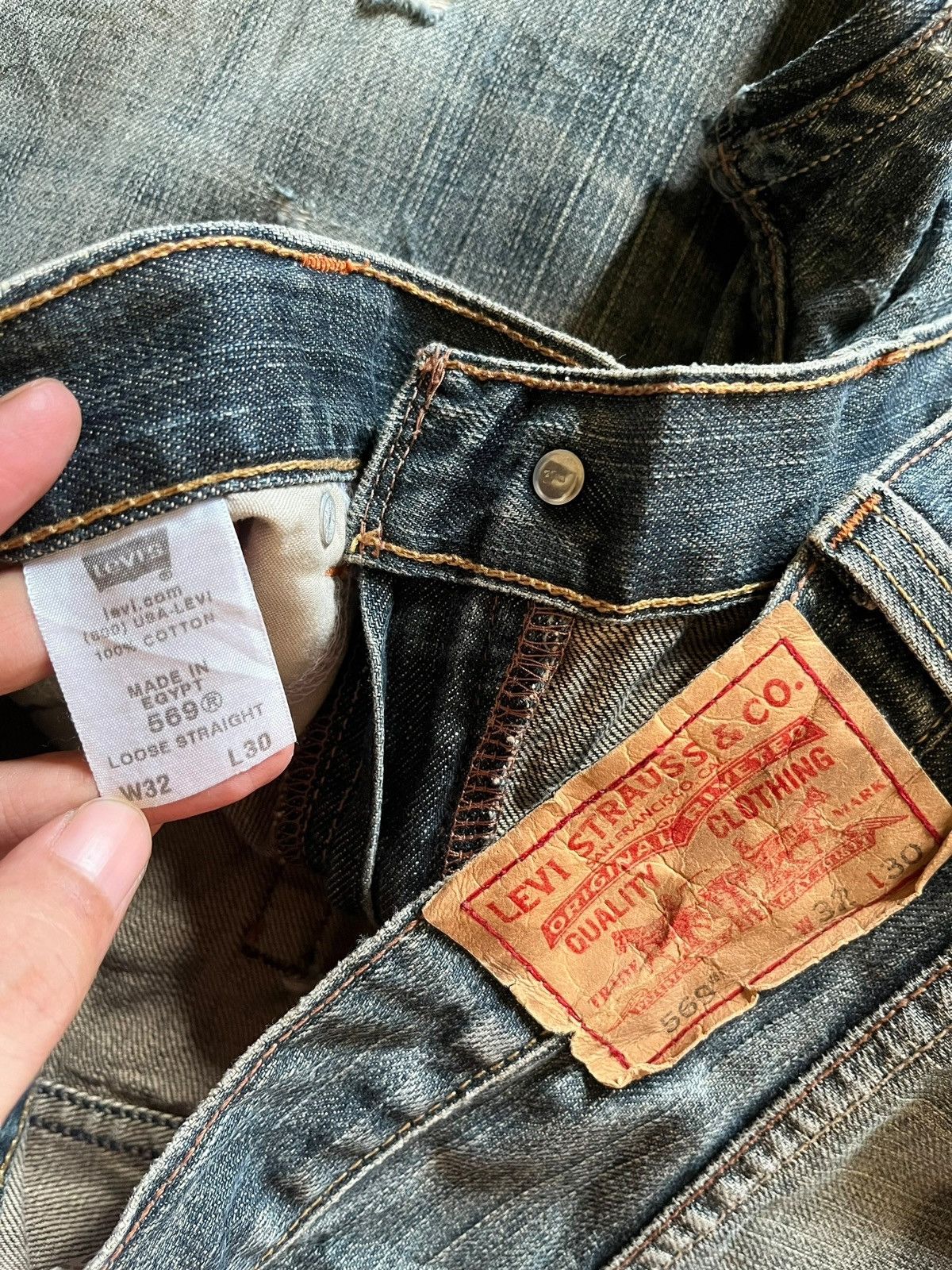 Levi's Vintage 80s Levis 569 Blue Wash Distressed Baggy Jeans 34x30 Size US 34 / EU 50 - 8 Thumbnail