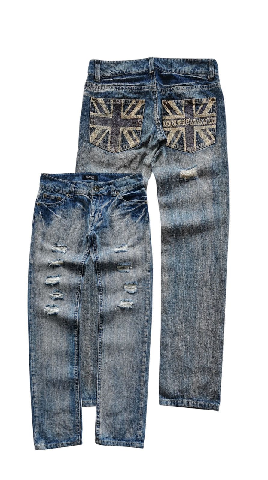 Japanese Brand Fazbee Japan British Flag Distressed Style Denim Jeans Size 30" / US 8 / IT 44 - 1 Thumbnail