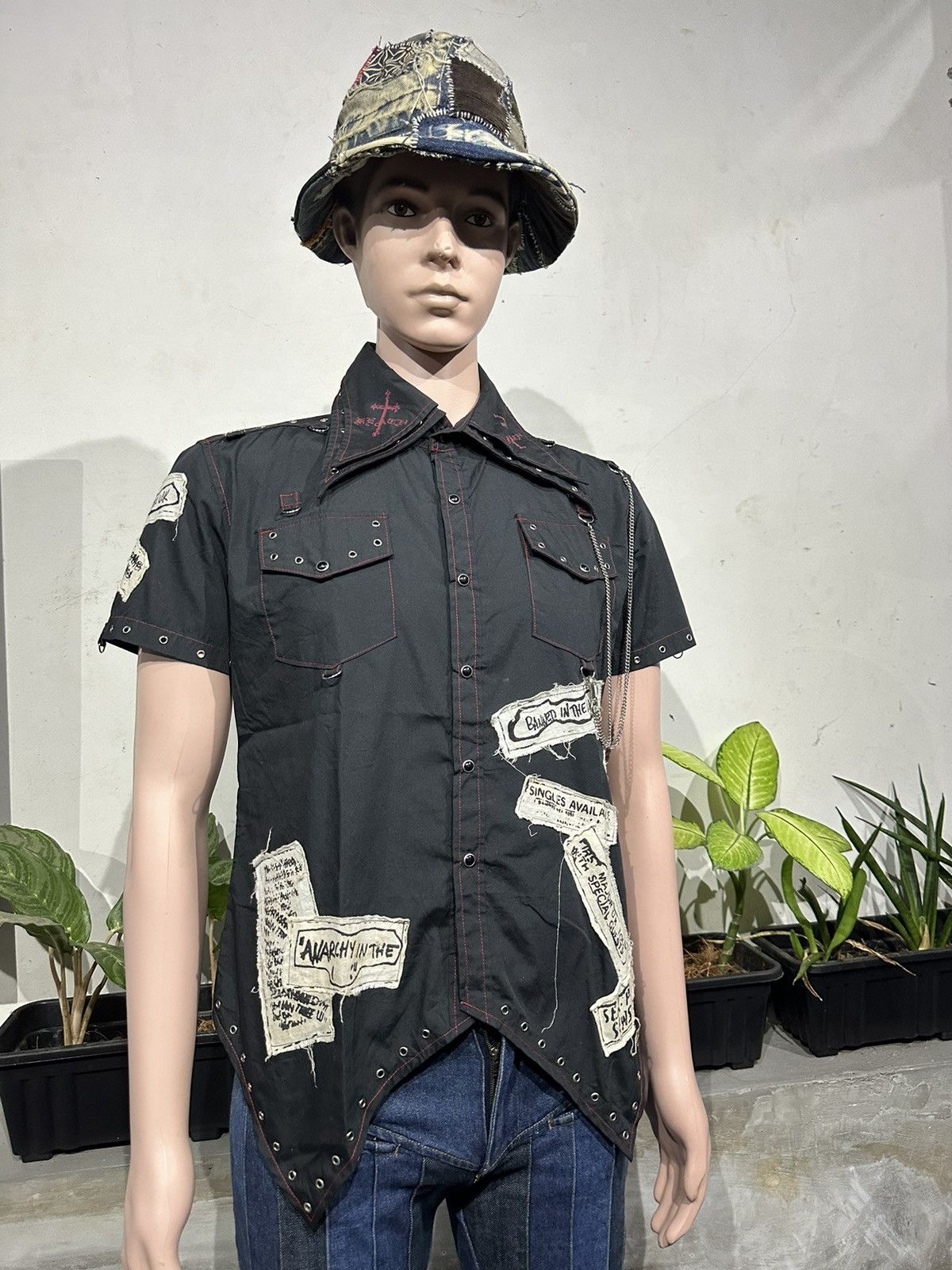Japanese Brand Punk Asymmetrical Studded eyelets Shirt by Keystation Size US S / EU 44-46 / 1 - 10 Thumbnail