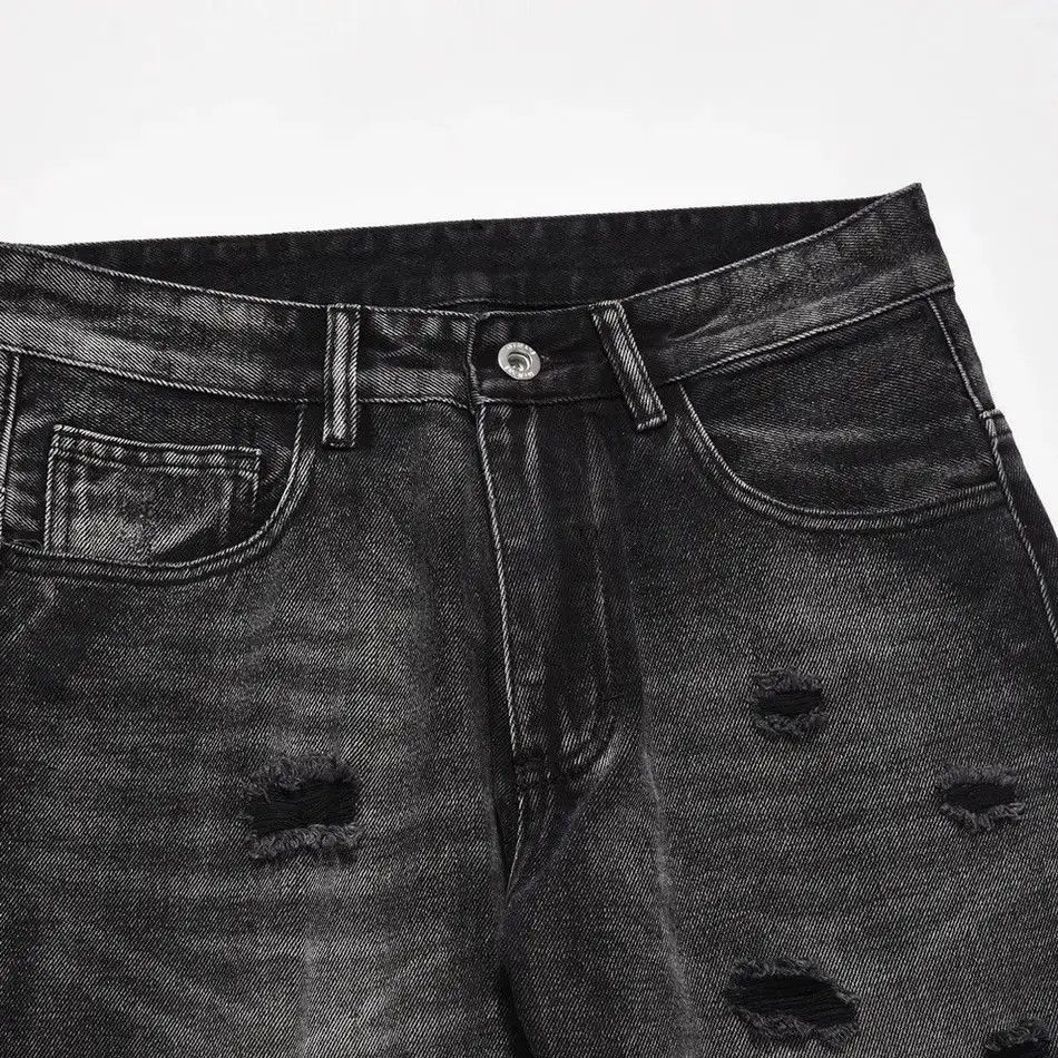Japanese Brand Ripped Jeans Men Black Streetwear Y2k Denim Pants Size US 32 / EU 48 - 6 Thumbnail
