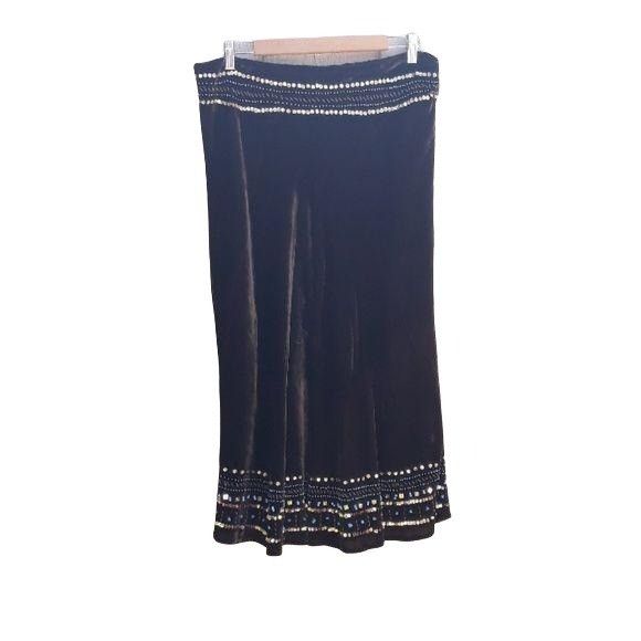 Vintage Vtg 90 Carole Little Brown Velour Maxi Skirt Sz L Native Tri Size 34" / US 12 / IT 48 - 3 Thumbnail