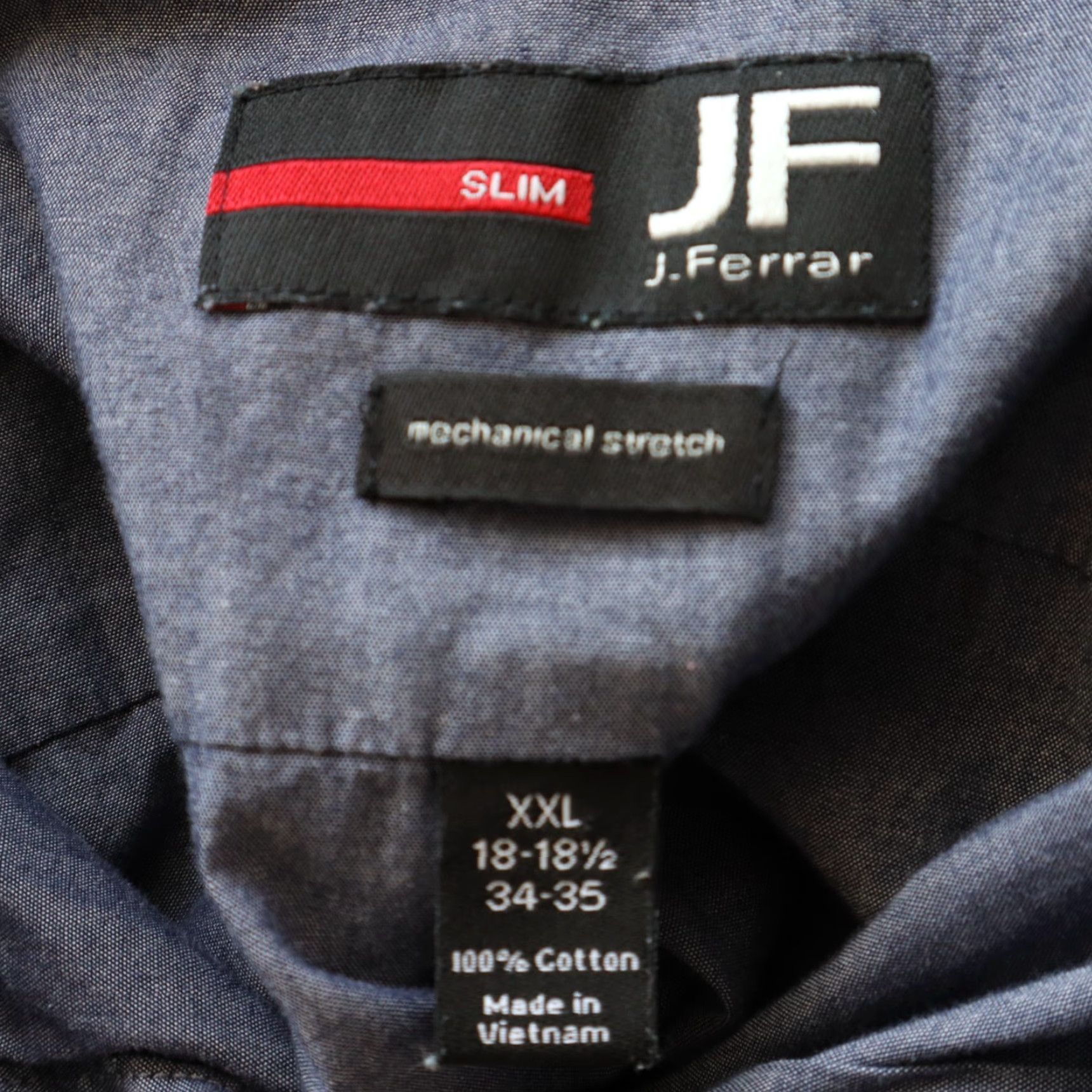 Vintage J. Ferrar Shirt Mens 2XL Slim 18-18.5 Button Up Long Sleeve Mechanical Stretch Blue Dress Shirt Size US XXL / EU 58 / 5 - 6 Thumbnail