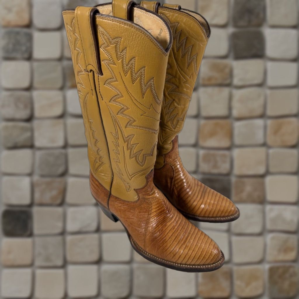Justin Boots VINTAGE Justin Boots Lizard Boots Women 5 B Butterscotch Brown Western USA 4557 Size US 5 / IT 35 - 1 Thumbnail