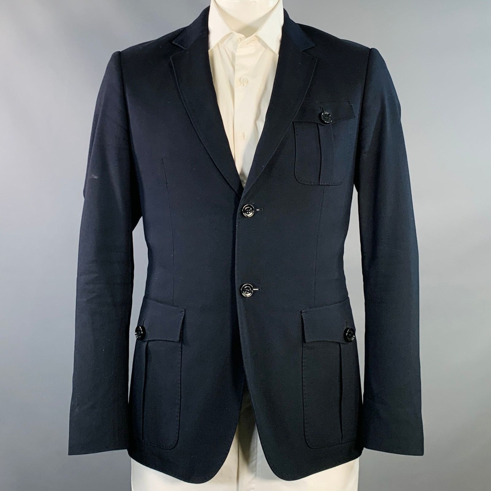 Size 42 Navy Cotton Blend Notch Lapel Sport Coat