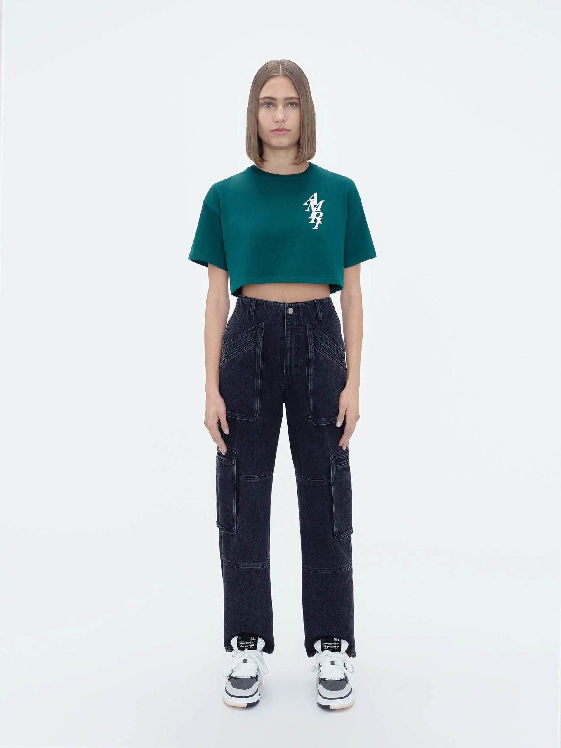 Amiri oc11z0225 Stack Cropped T-Shirt in Green Size S / US 4 / IT 40 - 2 Thumbnail