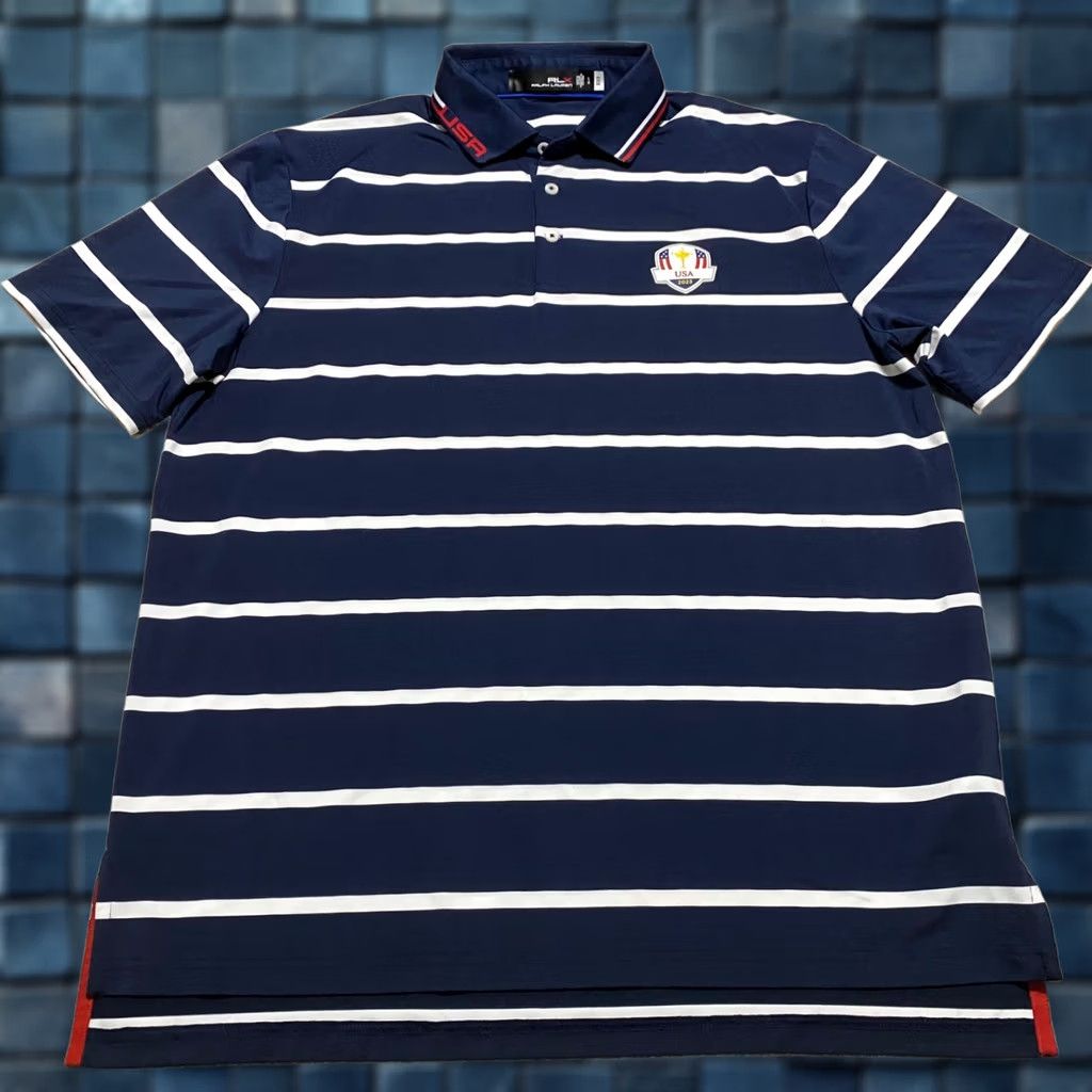 RLX Ralph Lauren RLX Ralph Lauren Polo Shirt Blue Striped Short Sleeve Button-Up Mens L 2003 Ryder Cup Size US L / EU 52-54 / 3 - 1 Thumbnail