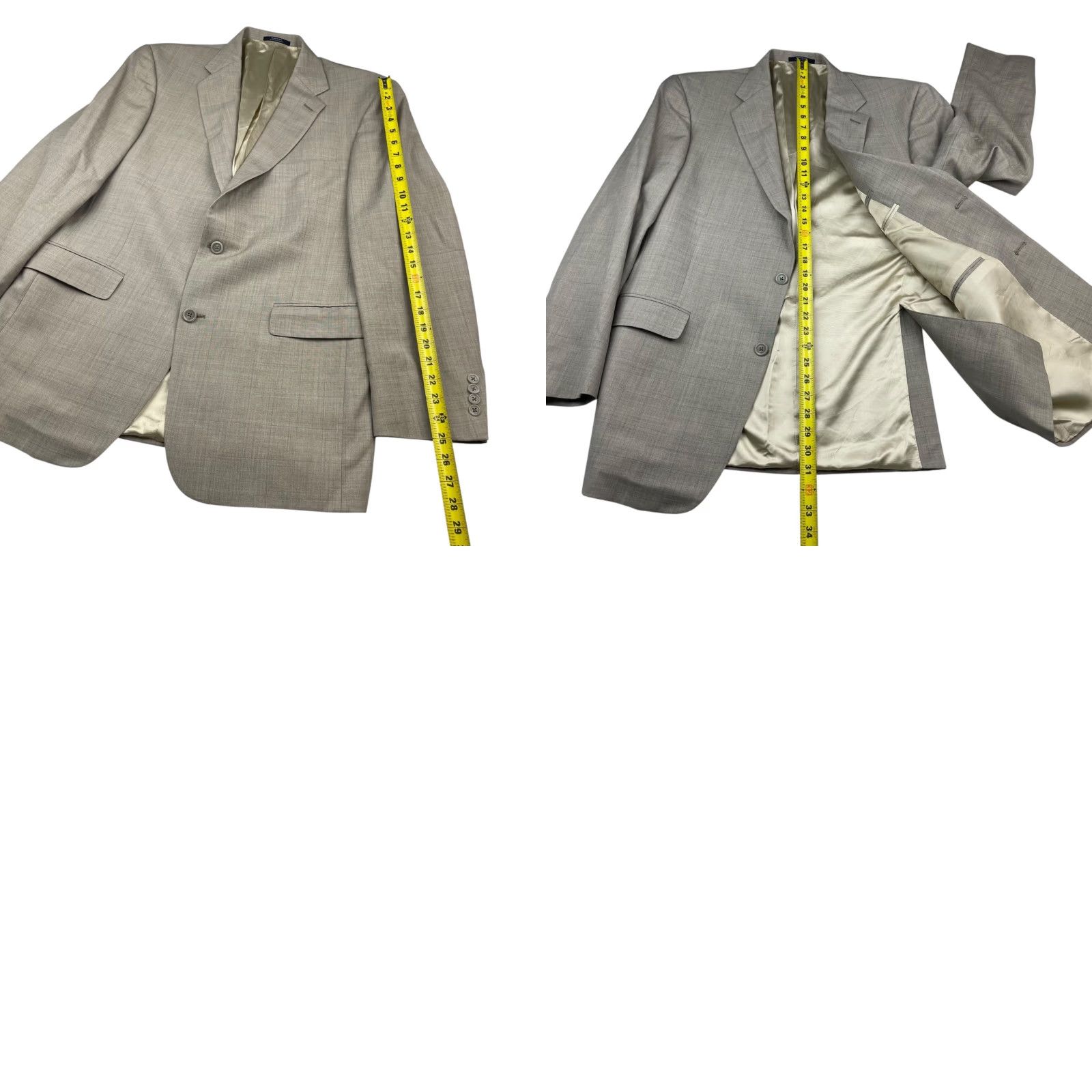 Hart Schaffner Marx Hart Schaffner Marx Blazer Men 42R Wool Beige/Blue Windowpane Plaid 2-Button United States Jacket Size 42R - 9 Thumbnail