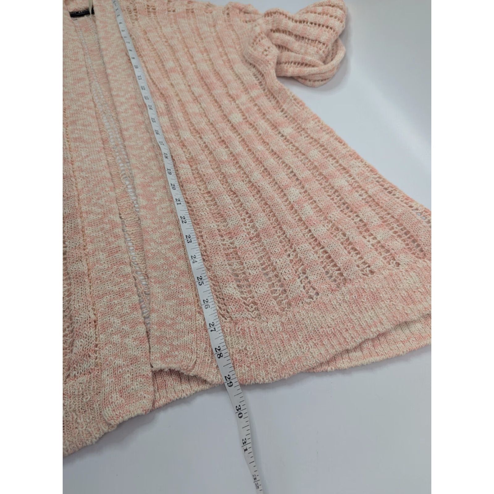 Vintage VINTAGE Lane Bryant Women's Plus 22/24 Pink White Open Knit Dolman Sleeve Cardigan Size 3XL / US 20-22 - 4 Thumbnail