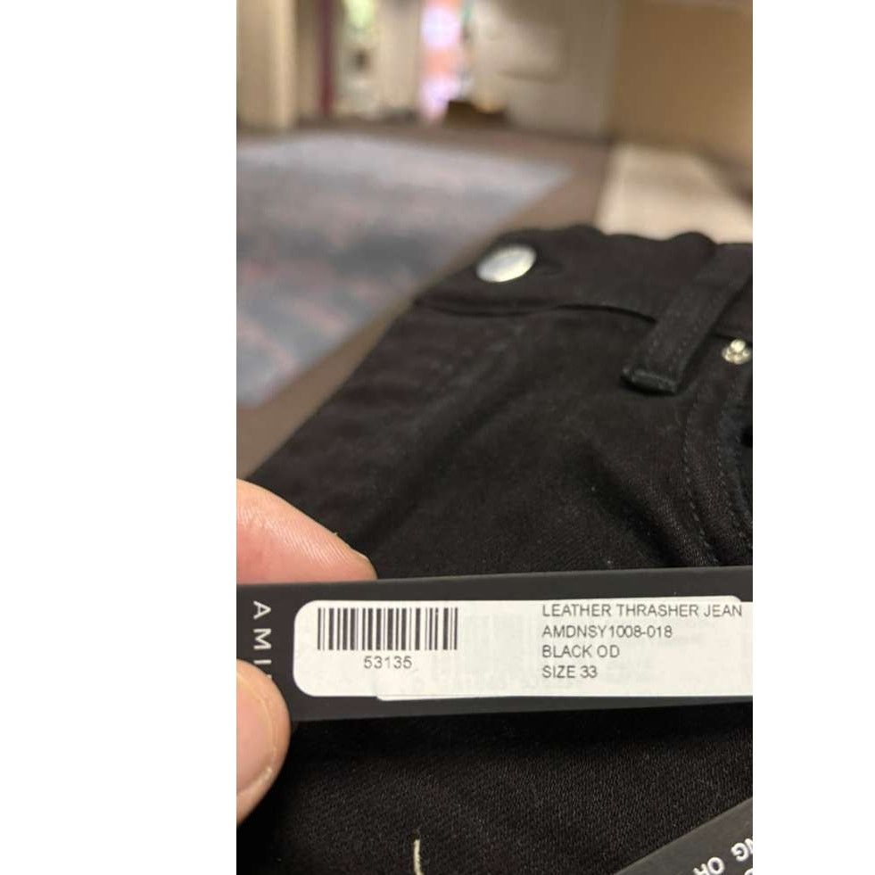 Amiri o1rshd1 Leather Thrasher Jeans in Black Size US 33 - 19 Thumbnail