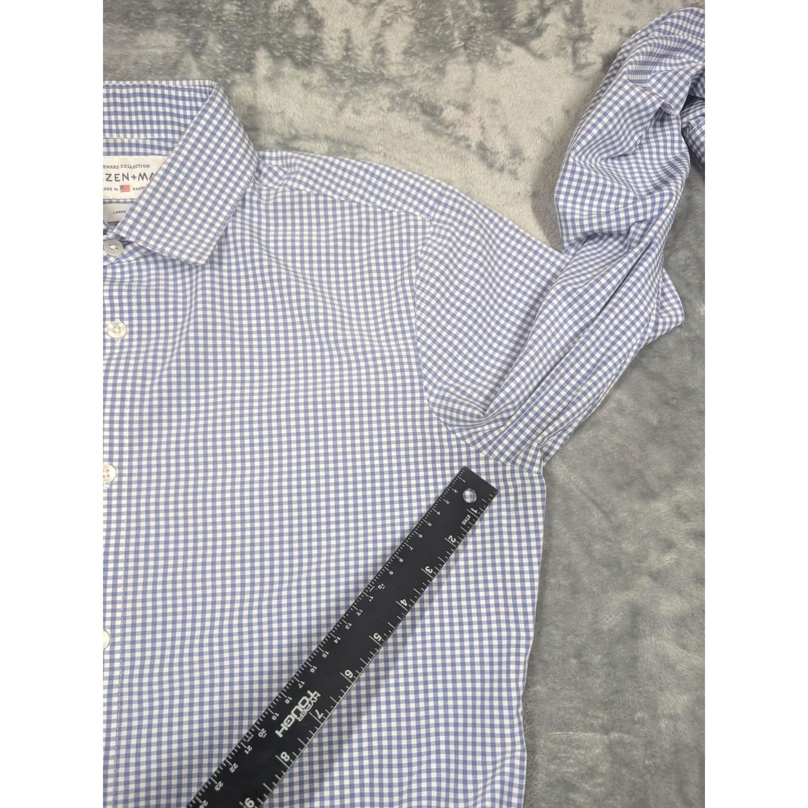Mizzen+Main Mizzen+Main Dress Shirt Mens Large Blue Gingham Leeward Trim Fit Stretch USA Shirt Mens Large Blue Gingham Leeward Collection Size 42R - 5 Thumbnail