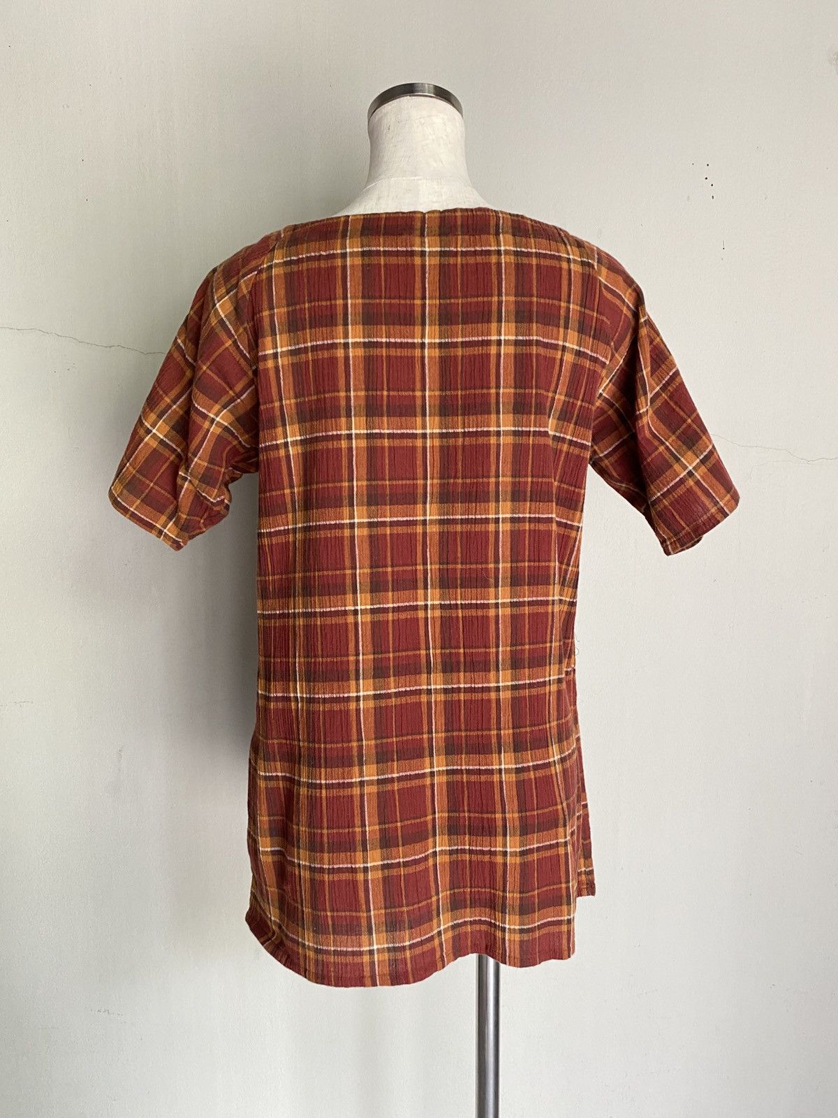 Japanese Brand Effets Plaid Tie-Neck Top Size M / US 6-8 / IT 42-44 - 14 Thumbnail