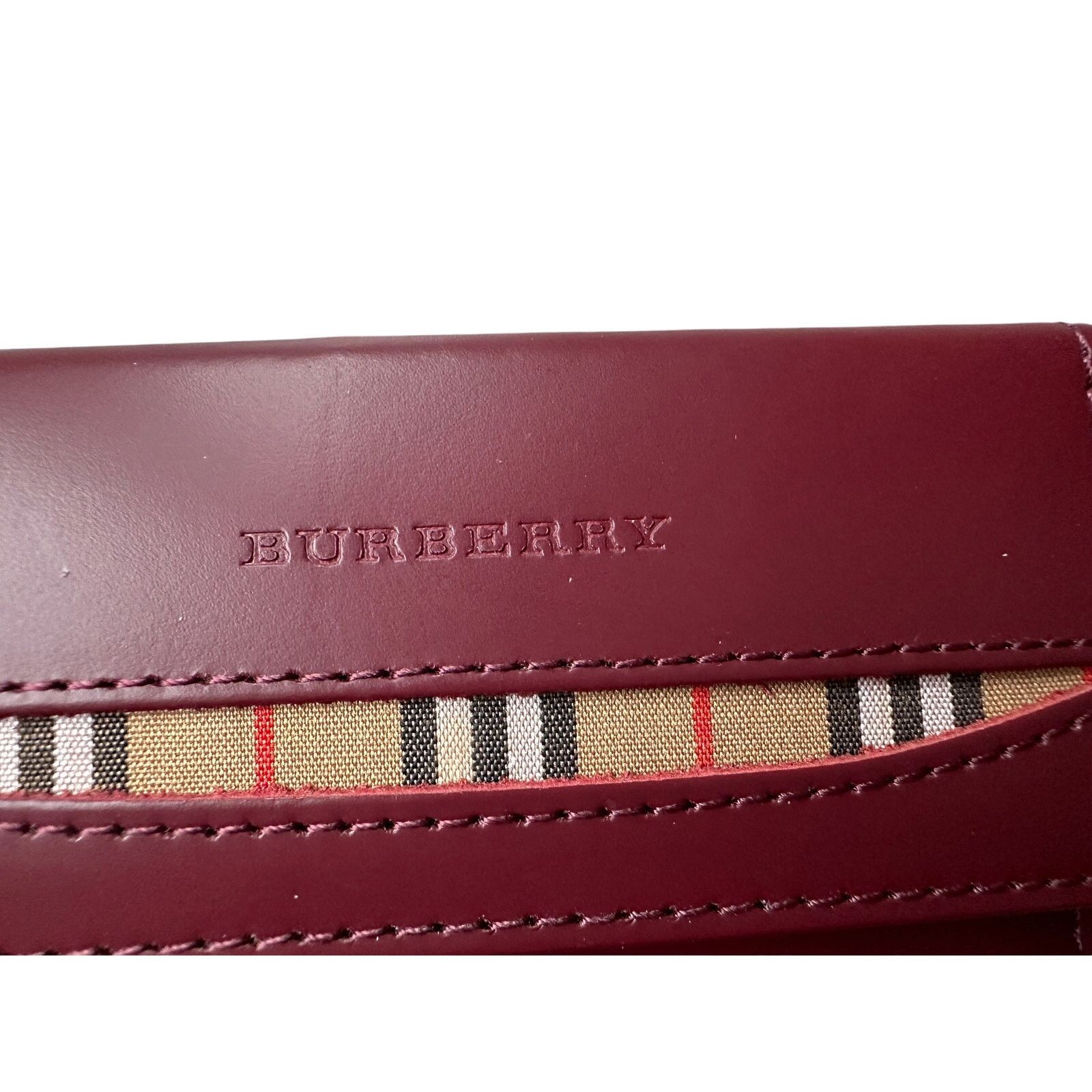 Burberry Burberry Burgundy Leather Key Holder with Nova Check Accent Size ONE SIZE - 7 Thumbnail