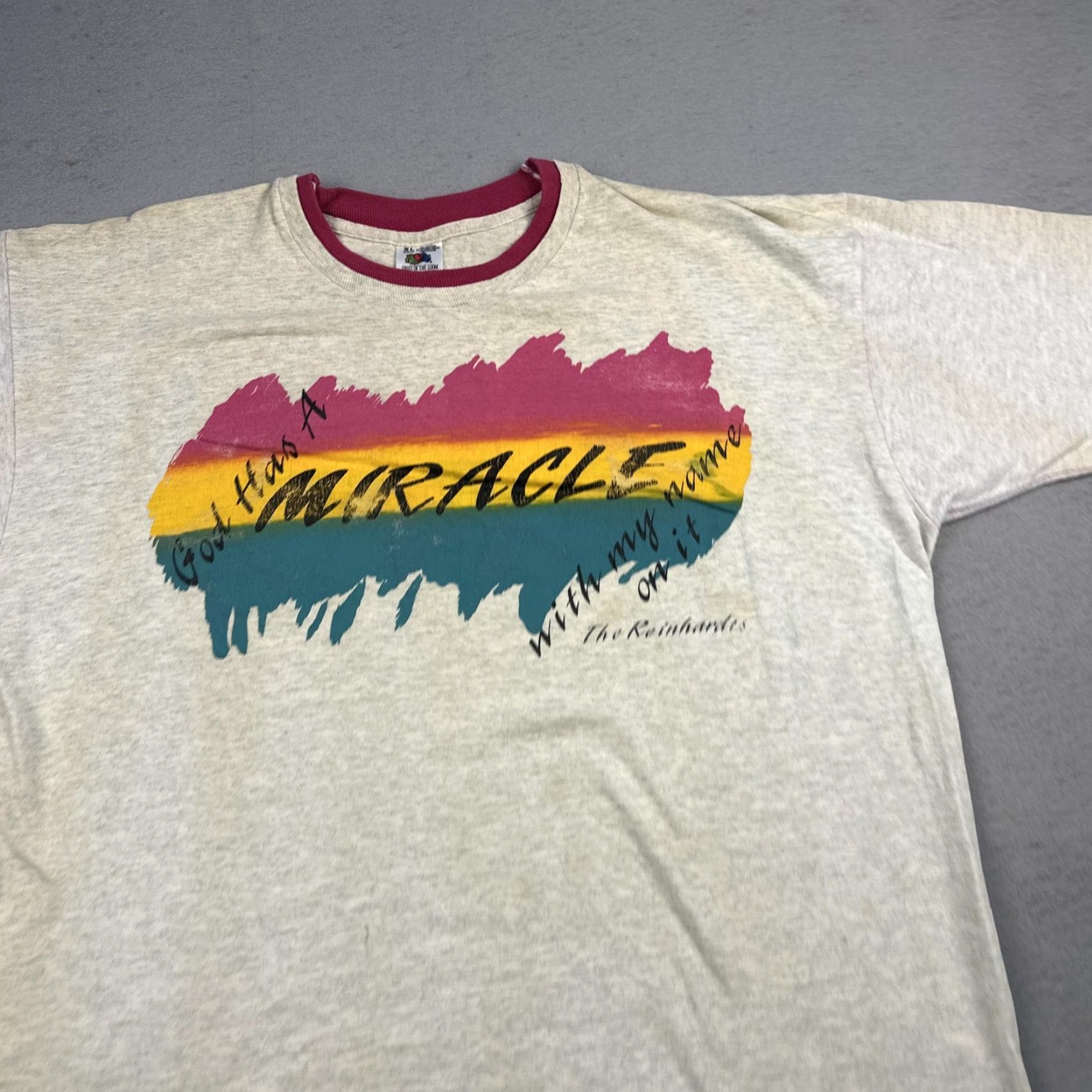 Fruit Of The Loom VINTAGE The Reinhardts Shirt Mens XL Heather Gray Ringer God Has A Miracle 90s Size US XL / EU 56 / 4 - 5 Thumbnail
