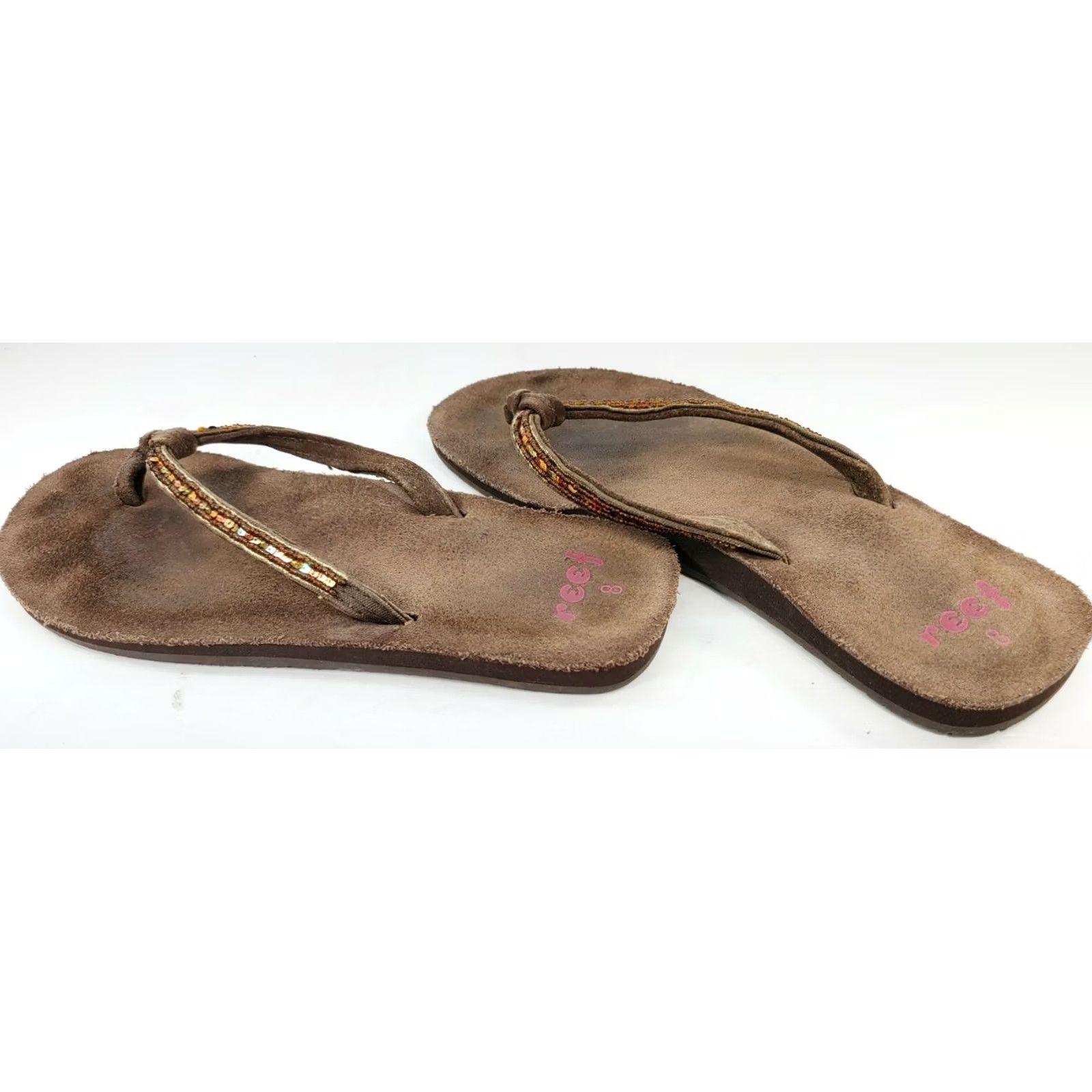 REEF Reef Women's Brown Sparkles Flip Flops Slip On Bling Suede Insoles Sandals Glitter Adult 8M Size US 8 / IT 38 - 7 Thumbnail