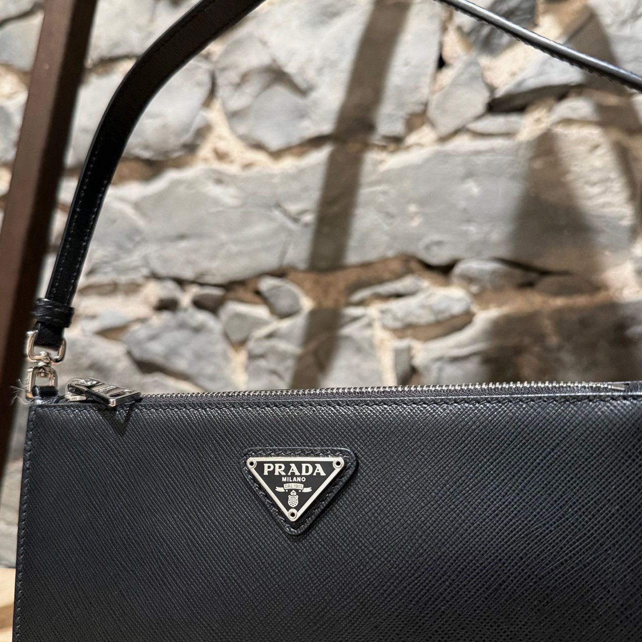 Prada Prada Black Saffiano Triangle Logo Mini Shoulder Bag Size ONE SIZE - 3 Thumbnail