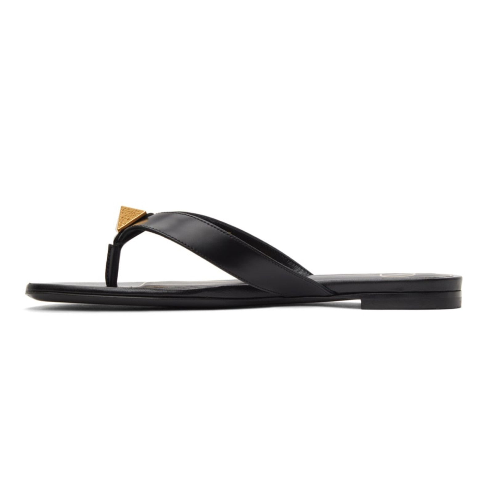 Valentino Valentino Rockstud Roman Stud Black Gold Leather Thong Size US 5.5 / IT 35.5 - 9 Thumbnail