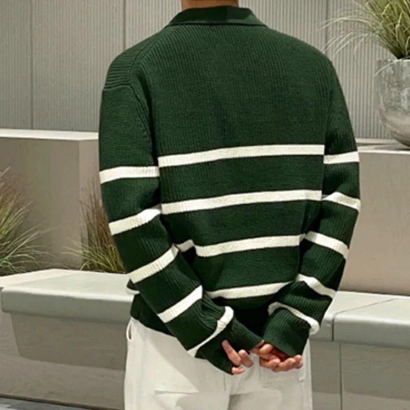 Japanese Brand Korean Style Striped Half Zipper Knitted Size US XL / EU 56 / 4 - 4 Thumbnail