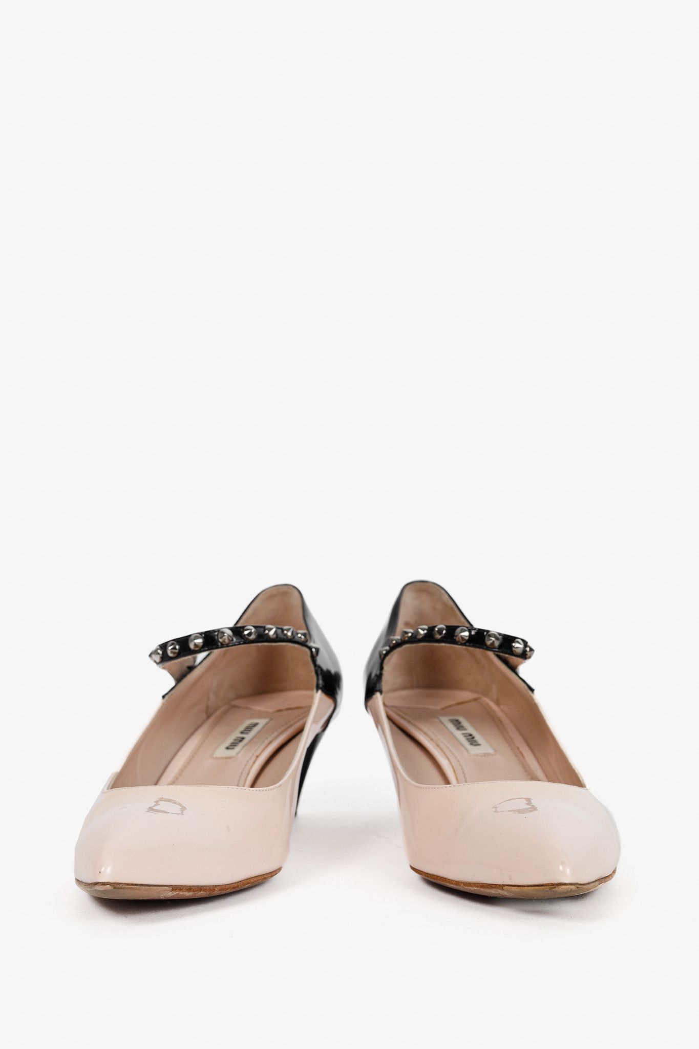 Miu Miu Miu Miu Light Pink & Black Bicolor Studded Mary Janes Size US 8 / IT 38 - 2 Thumbnail