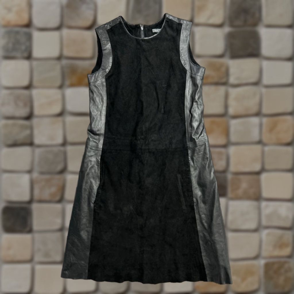 Vince Vince Shift Dress Womens 2 Black Back Zip Crew Neck Party Dress Leather Suede Pockets Vintage No Size XS / US 0-2 / IT 36-38 - 1 Thumbnail